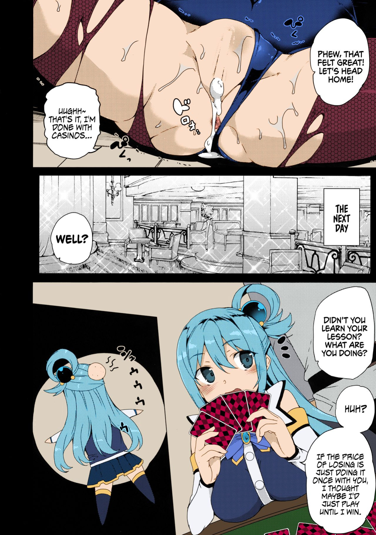 (C92) [Waffle Doumeiken (Tanaka Decilitre)] Megami ga Gamble ni Makeru Wake Nai Janai | There's No Way a Goddess Can Lose at Gambling (Kono Subarashii Sekai ni Syukufuku o!) [EHCOVE] [Colorized]