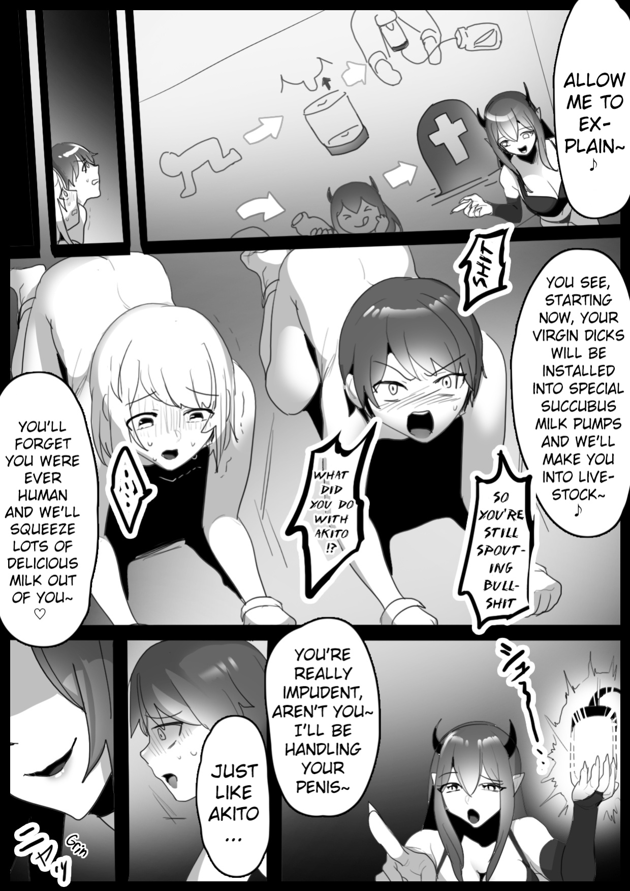 [Permission (Toppogi)] Sakubatsu ~Succubus Shimai ni Kachiku ni sarete Ochinchin o Shiborasechau Ohanashi~ | Sakubatsu ~Turned into Livestock and Getting our Penises Milked by Succubus Sisters~ (Pangean)