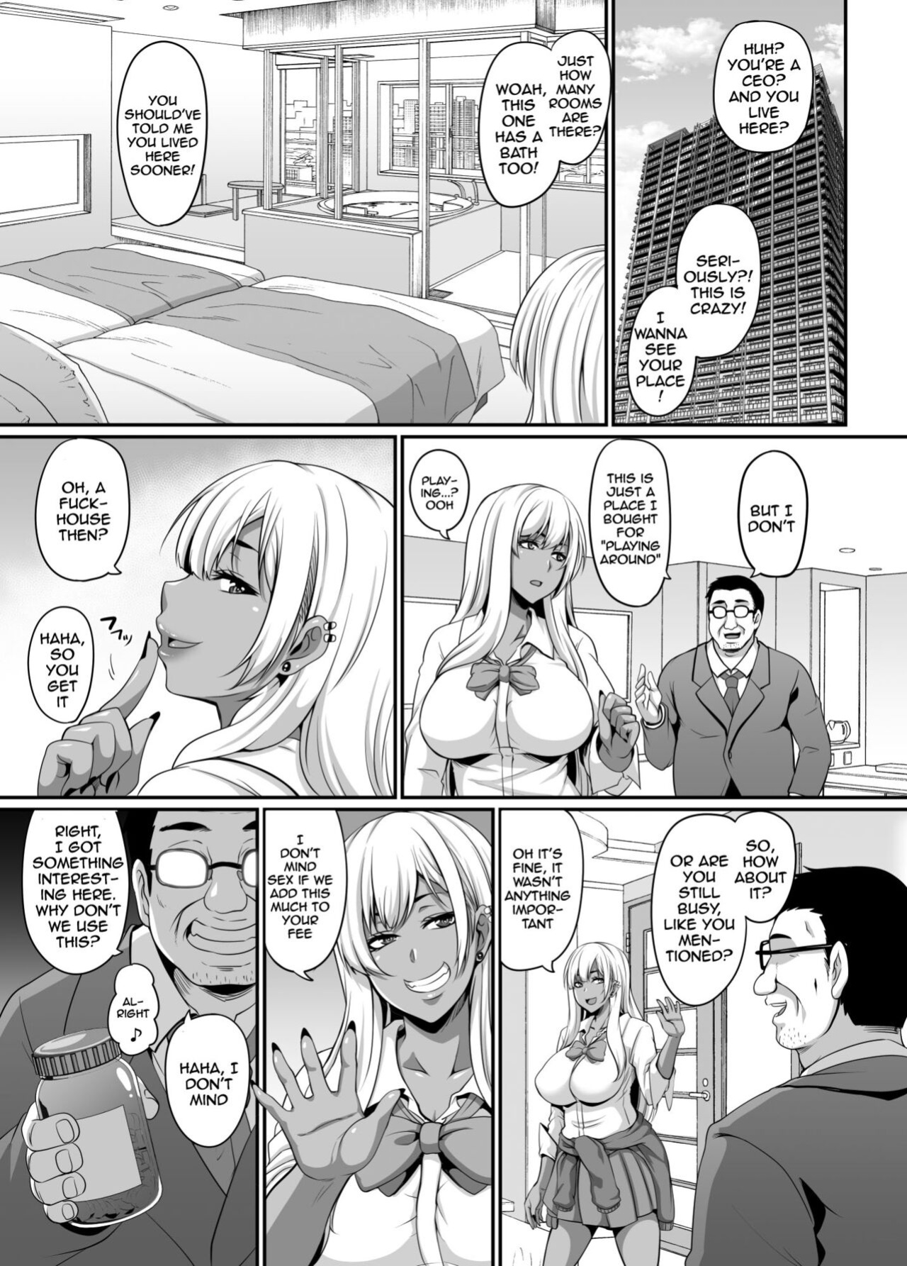 [Tiramisu Tart (Kazuhiro)] Papa Katsu Gyaru to Kimeseku kara no Ran Pako | A Sugar Daddy And The Gyaru Girls He Pays To Have An Orgy With Him