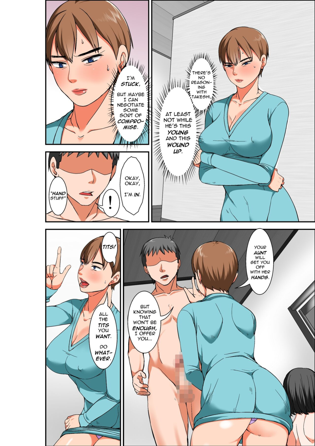 [Hoyoyodou] Hahaoya to SEX shiyou to shitara cho binkan taishitsu no oba ga wana ni kakatta hanashi | A story of how I paid for sex with mom, but got my hypersensitive aunt instead [incogna777]
