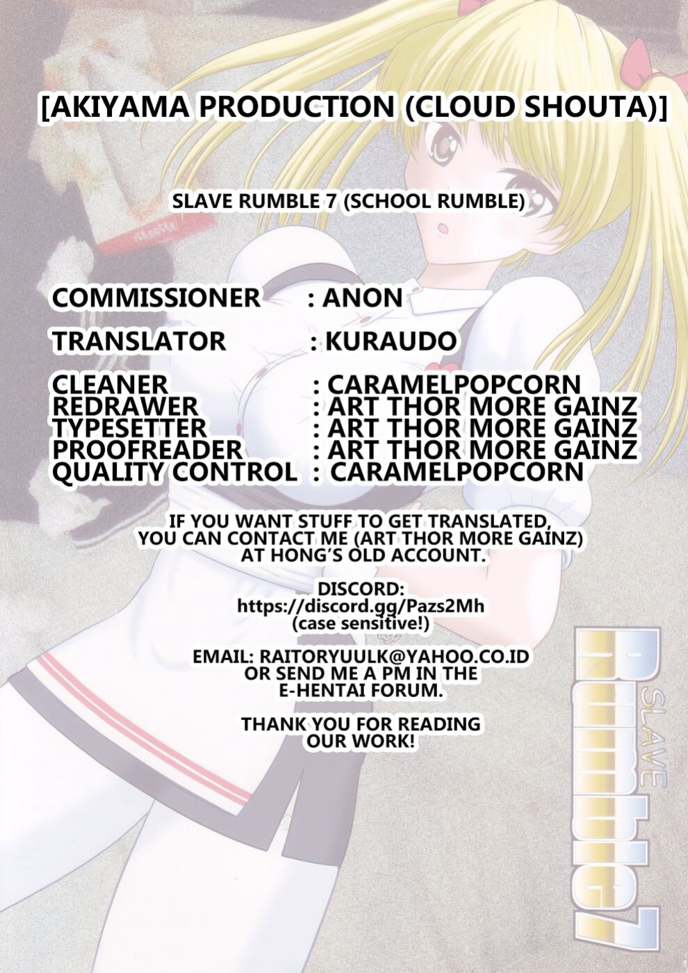 [Akiyama Production (Cloud Shouta)] Slave Rumble 7 (School Rumble) [Kuraudo]