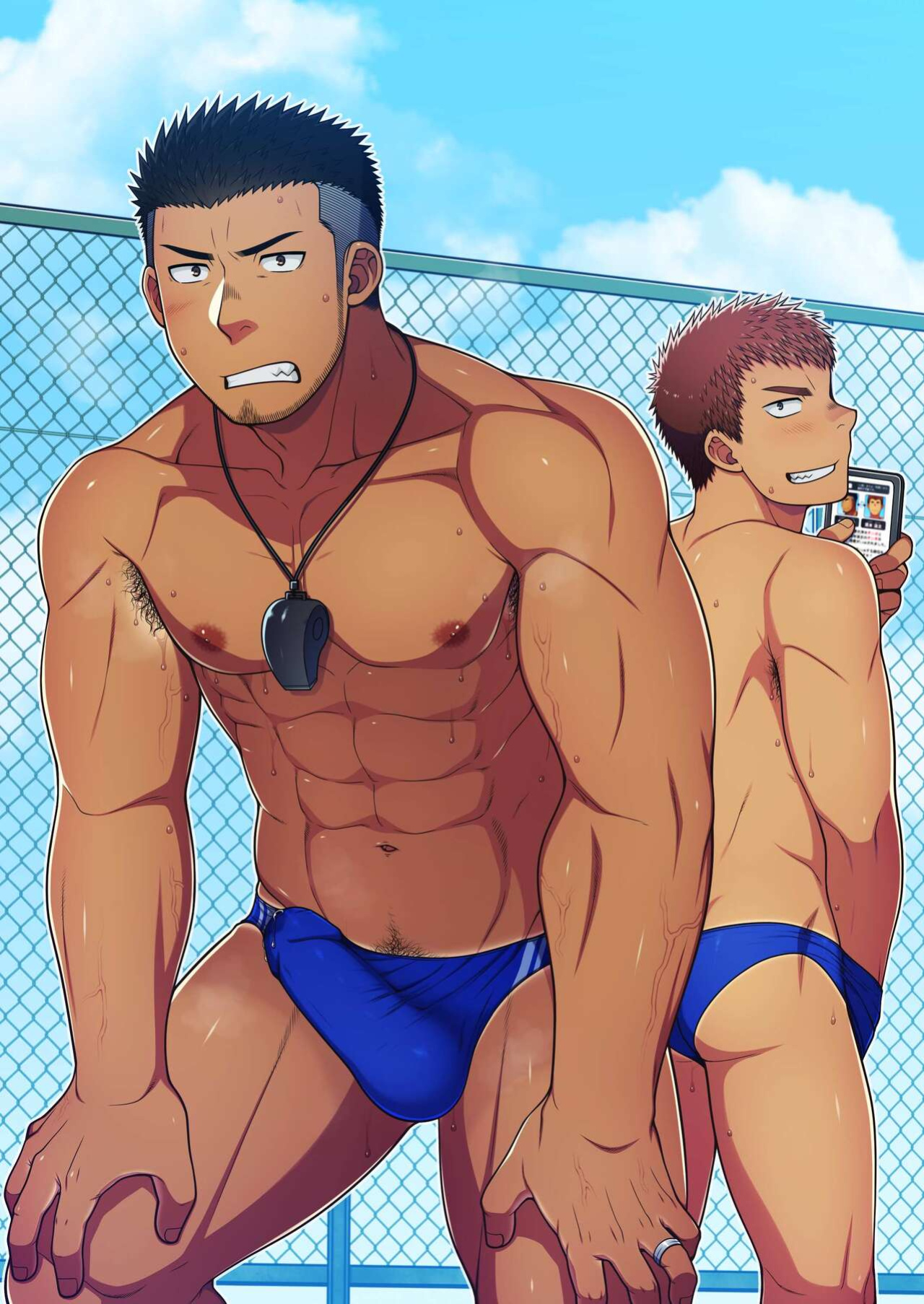 [LUNATIQUE (Futase Hikaru)] Seikan Link ~Kankaku Kyouyuu Appli de Suieibu no Coach to Ore no na Bubun o Tsunaide Shigeki Shite Mita. [ENGLISH]