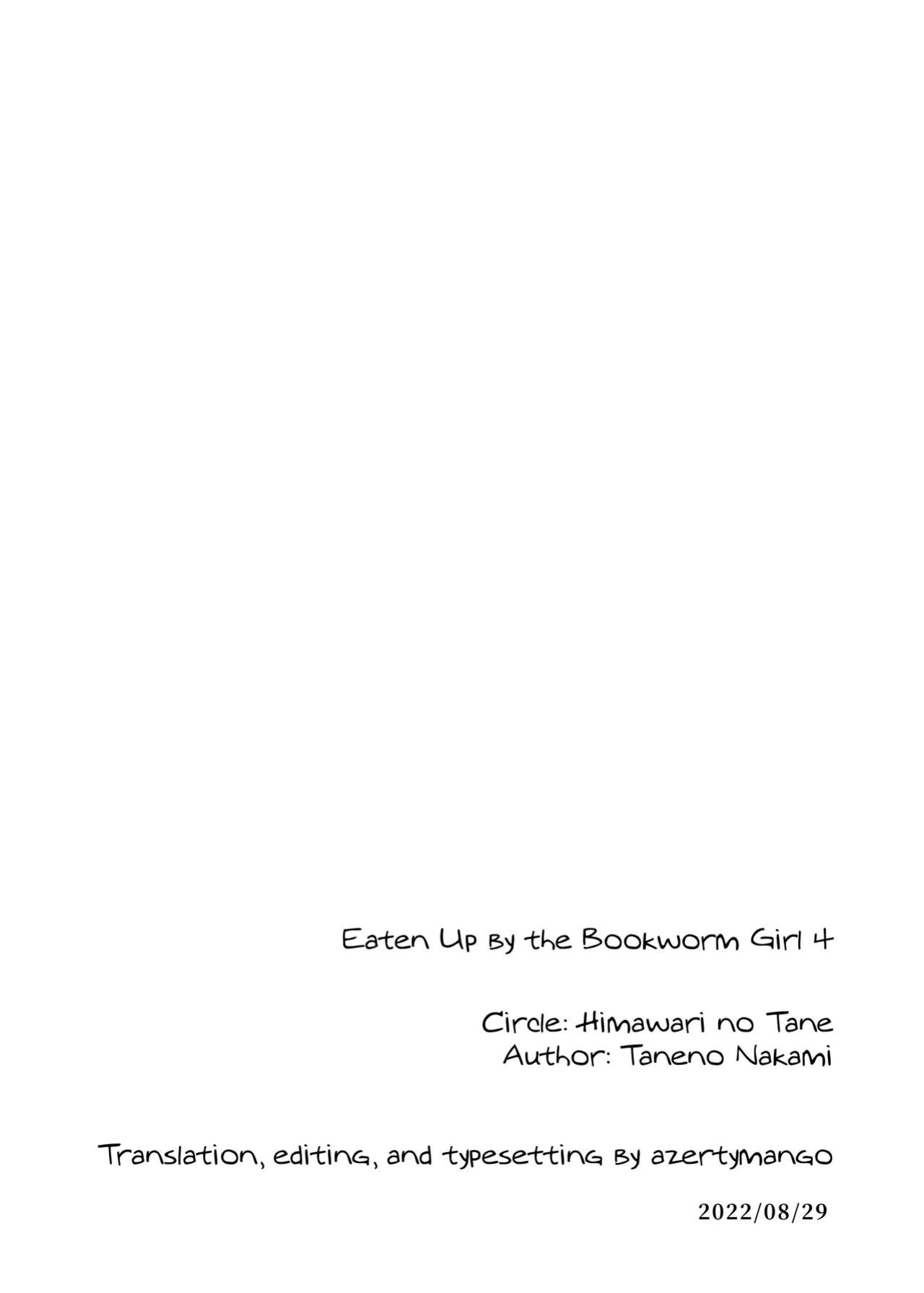 [Himawari no Tane (Taneno Nakami)] Bungaku Joshi ni Taberareru 4 | Eaten Up by the Bookworm Girl 4