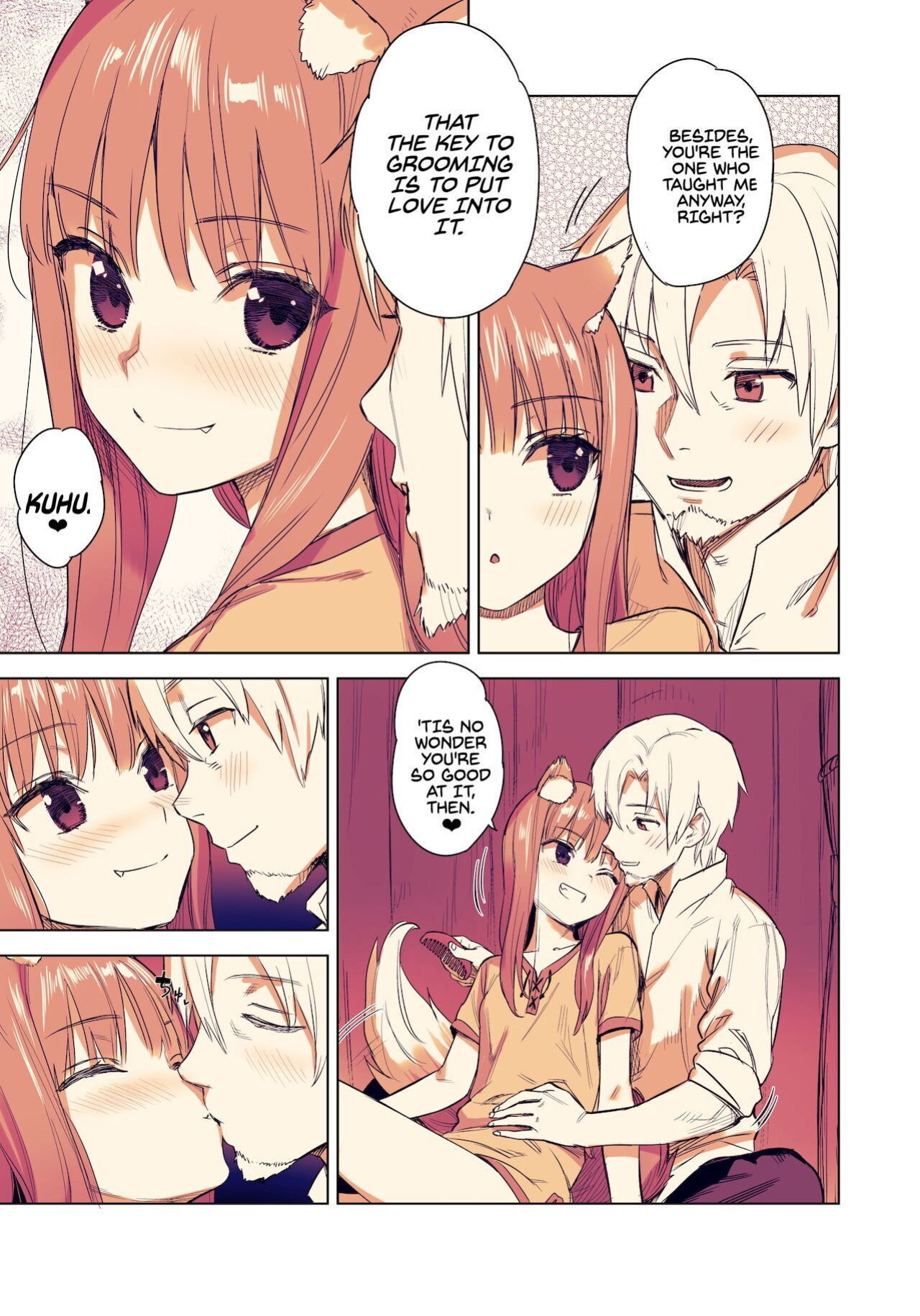 [Ajisaidenden (Kawakami Rokkaku, Takanashi Rei)] Wacchi to Shippori Kezukuroi Hon | Affectionate Grooming With Me (Spice and Wolf) [Von]