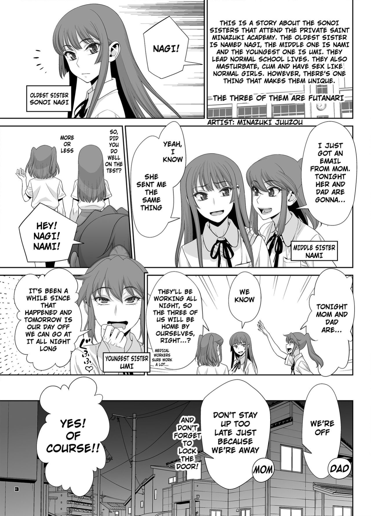 [Gerupin (Minazuki Juuzou)] Inran Futanari Sanshimai Asa made 3P Nama Sex | 3 Lewd Futanari Sisters Keep Having Sex Until Morning