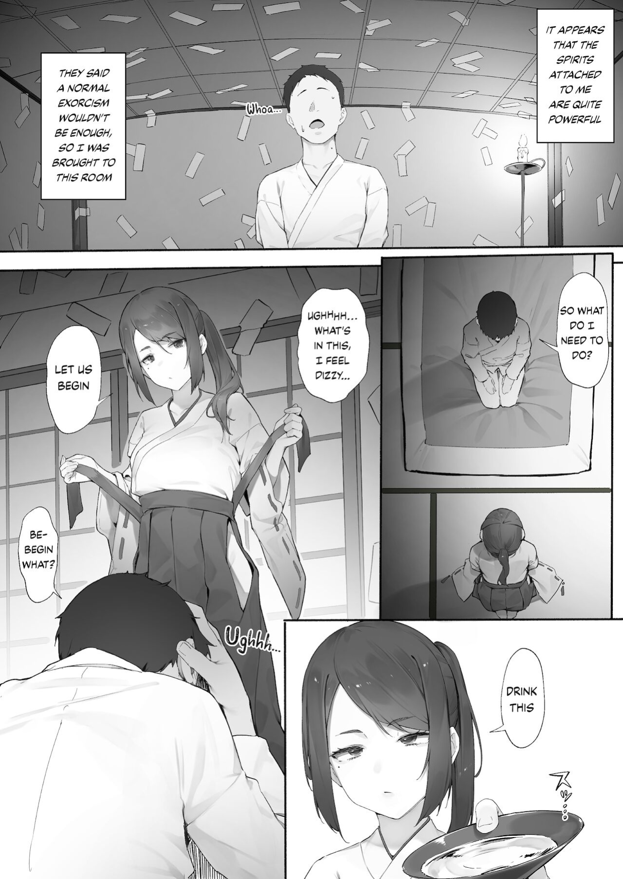 [Nigiri Usagi] Shinrei Spot ni Ittara Yabbai no ga Tsuita node Nekosogi Suidashite Morau [Zenpen] | Uprooting evil spirits at a shrine / Part1