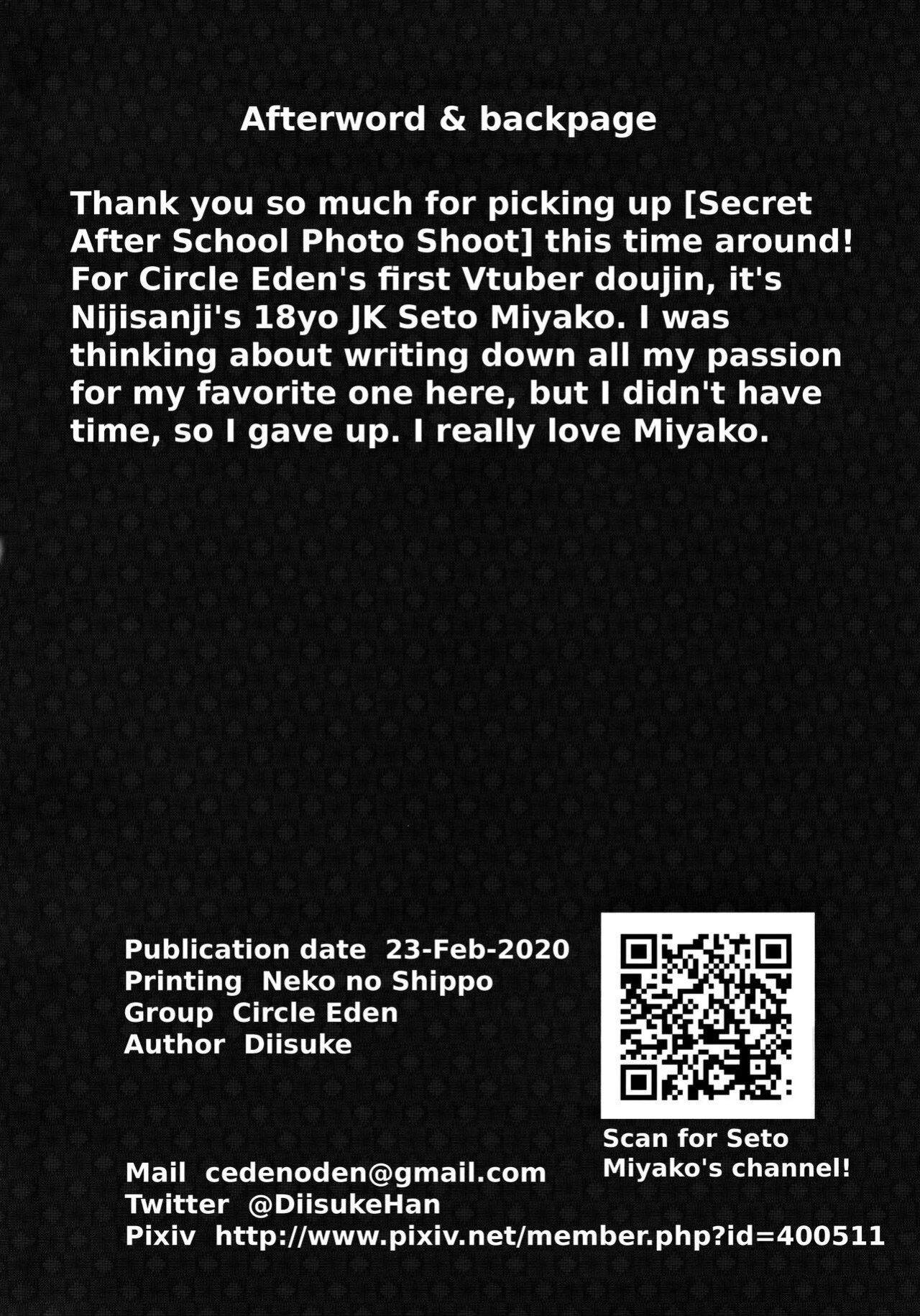 (#Nijisousaku 3) [Circle Eden (Diisuke)] Himitsu no Houkago Satsueikai | Secret After School Photo Shoot (Seto Miyako) {IDoItForTheGramm}
