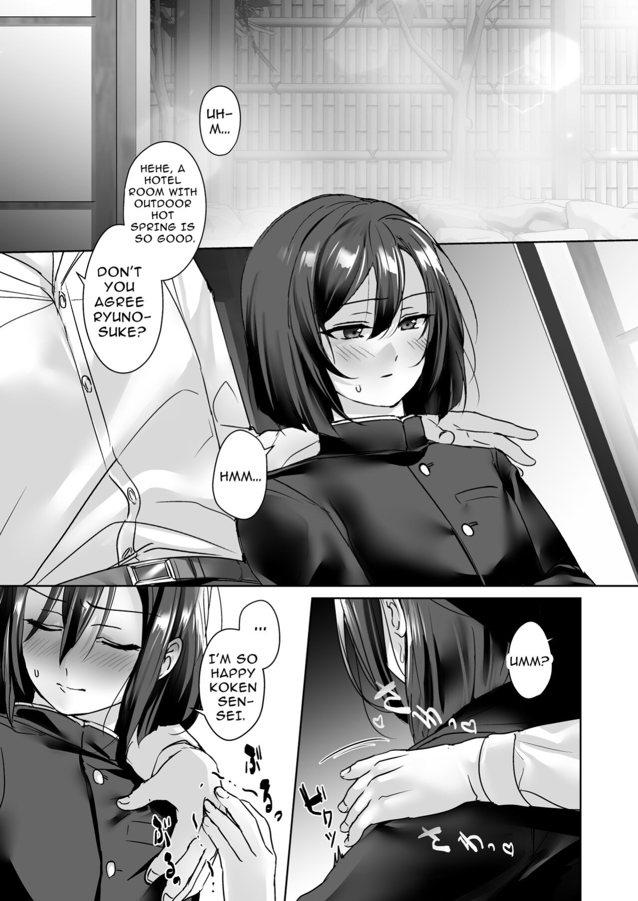 [Koko de Chikubi o Hitotsumami (Juurouta)] Oshiego no Shounen to Onsen Ecchi | Hotspring Sex With My Male Student