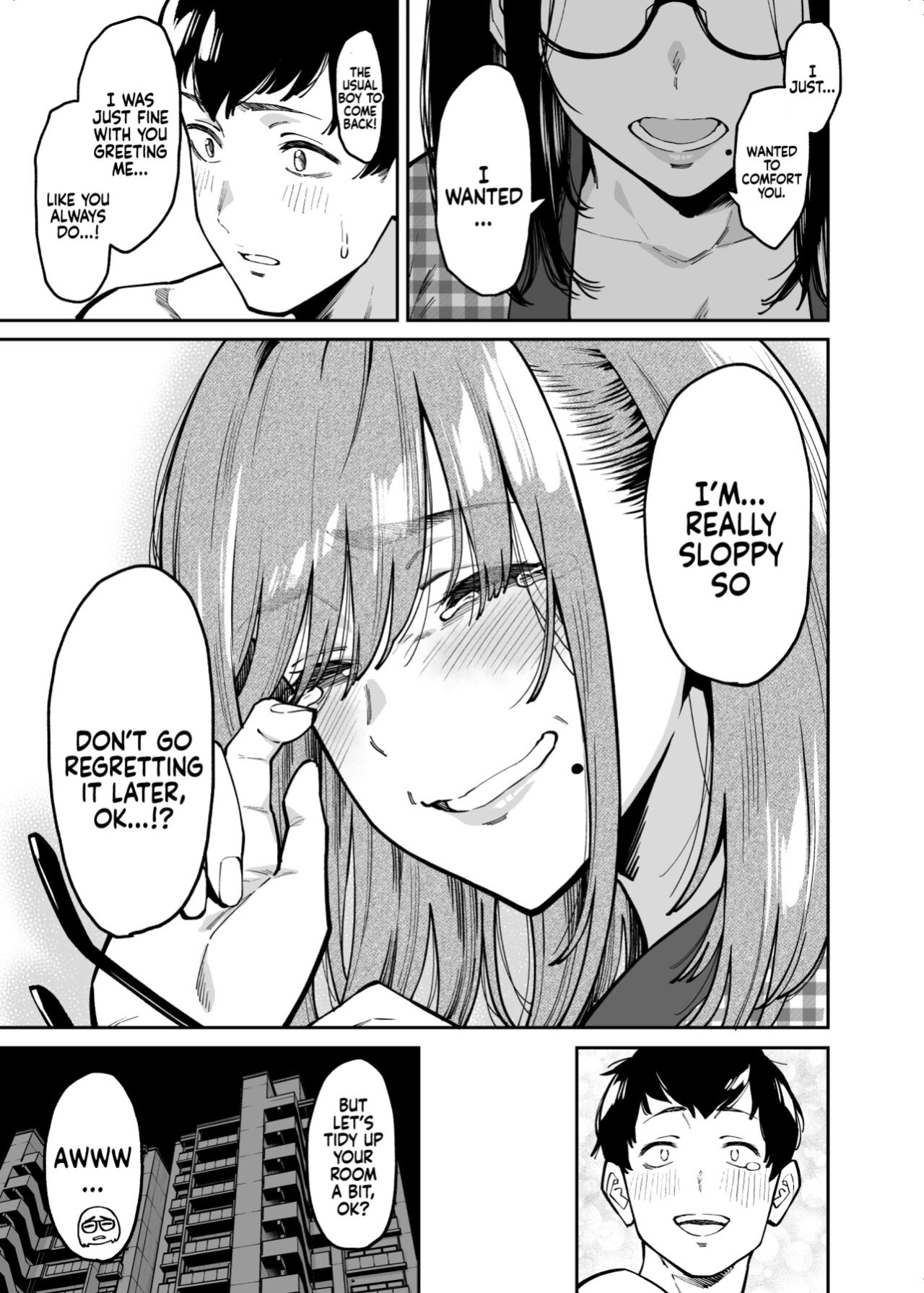 [Uchuusen Shoujigou (Shouji Nigou)] Otonari no Darashina Onee-san ni Nagusamerareru Hanashi | Comforted by the Sloppy Girl Next Door [Coffedrug]