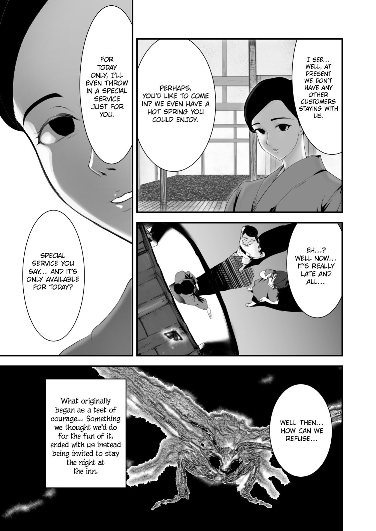 [Pink Sakuhin Okiba (Pink Taro)] Hairyokan de no Ero Kyoufu Taiken | A Terrifying Erotic Experience at an Abandoned Inn [LoF]