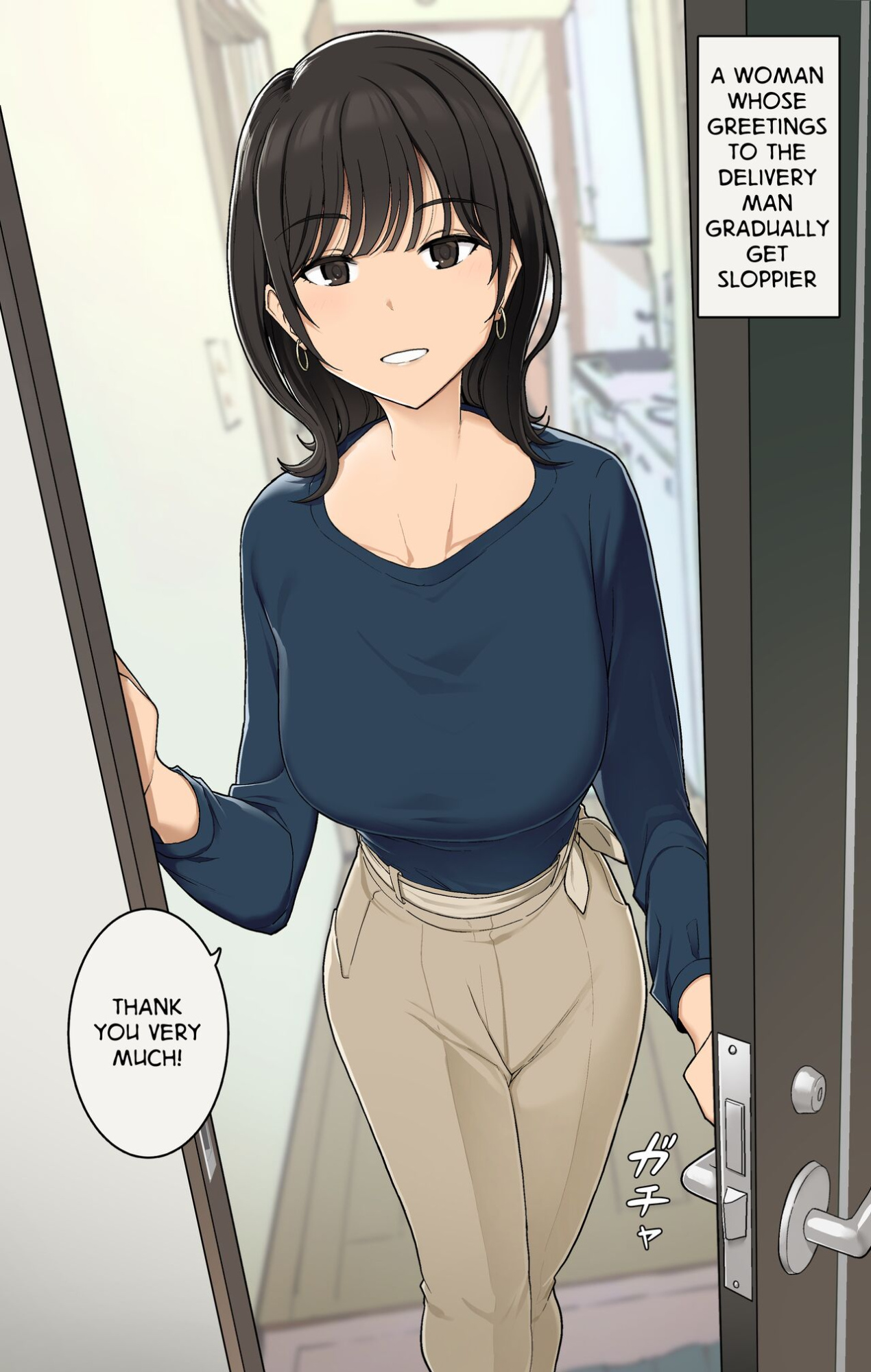 [Wakamatsu] Takuhaibin no Uketorikata ga Dandan Darashinaku Natte Iku OL-chan (+ Ura-hen) | A Woman Whose Greetings to the Delivery Man Gradually Get Sloppier (+ Other Side)