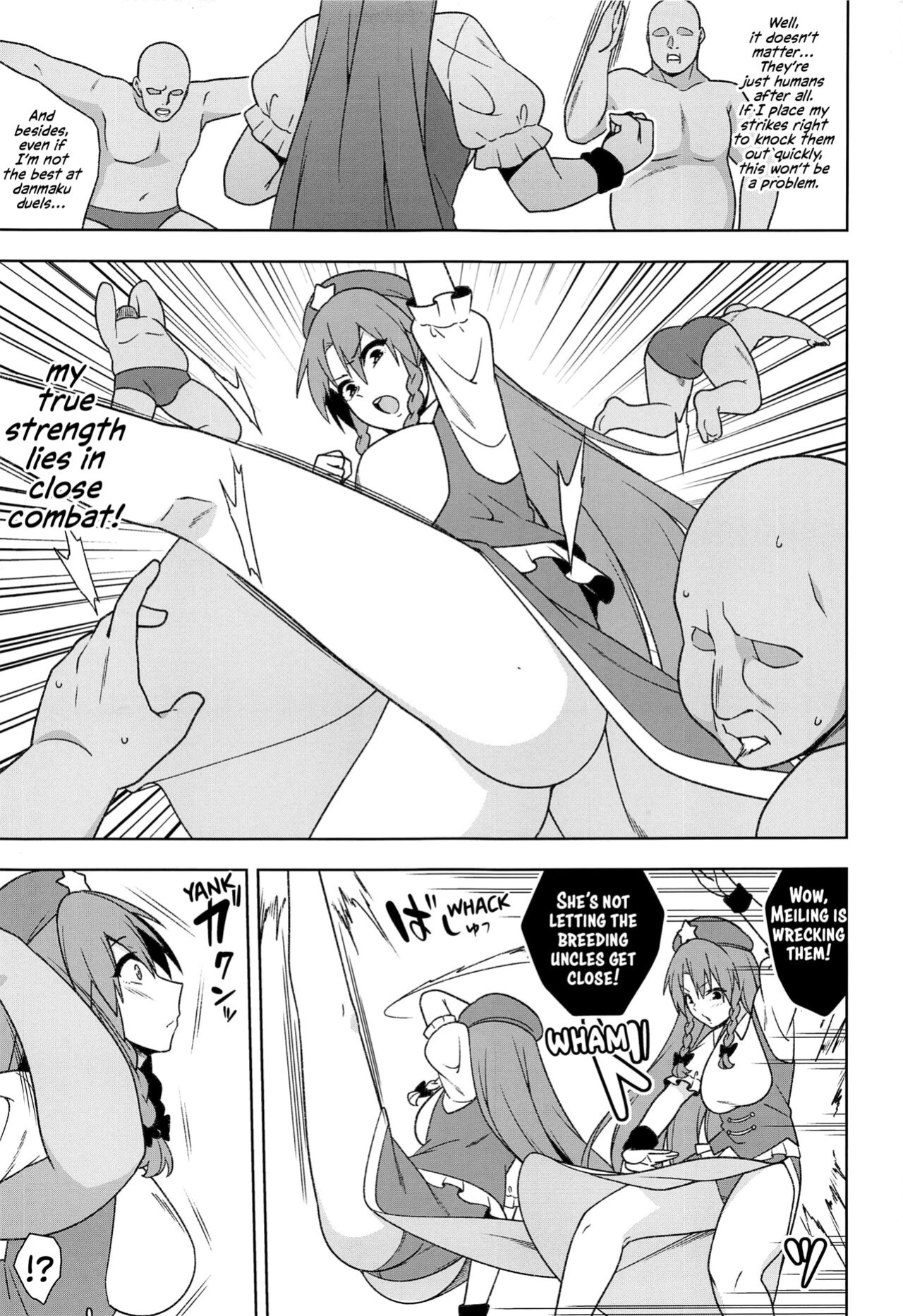(Kouroumu 18) [Zenoside (Zeno)] Meiling VS Nazo no Tanetsuke Oji-san Gundan | Meiling VS The Mysterious Breeding Uncles (Touhou Project) [Solas]