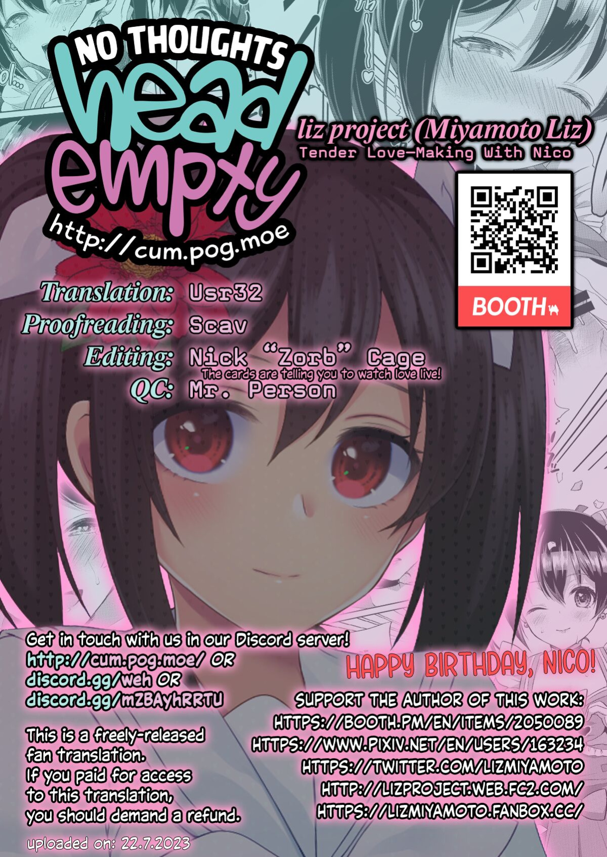 [liz project (Miyamoto Liz)] Nico to Icha Love Ecchi | Tender Love-Making with Nico (μ's to Icha Love Ecchi Soushuuhen Jou) (Love Live!) [head empty]