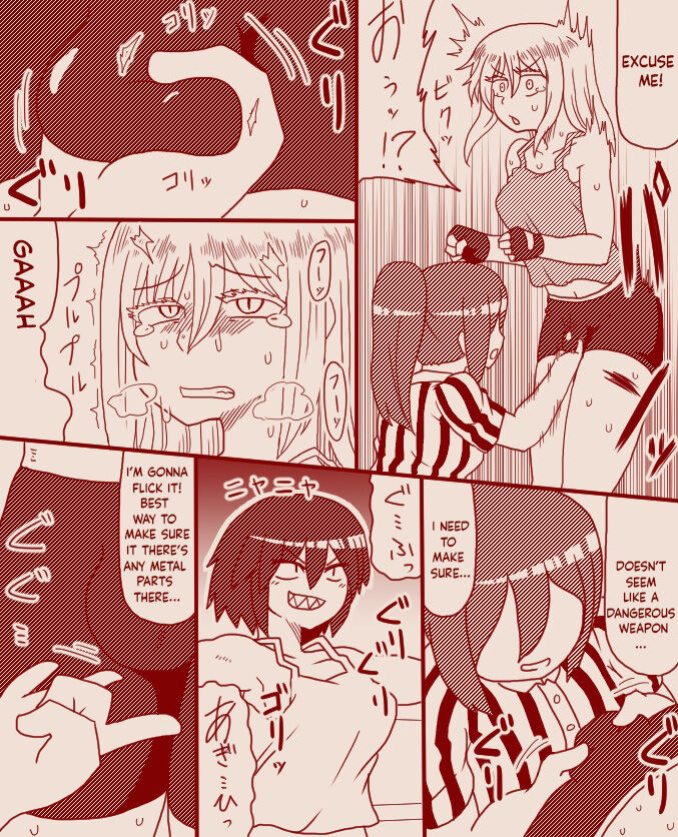 A futanari girl gets her balls hurt during body check