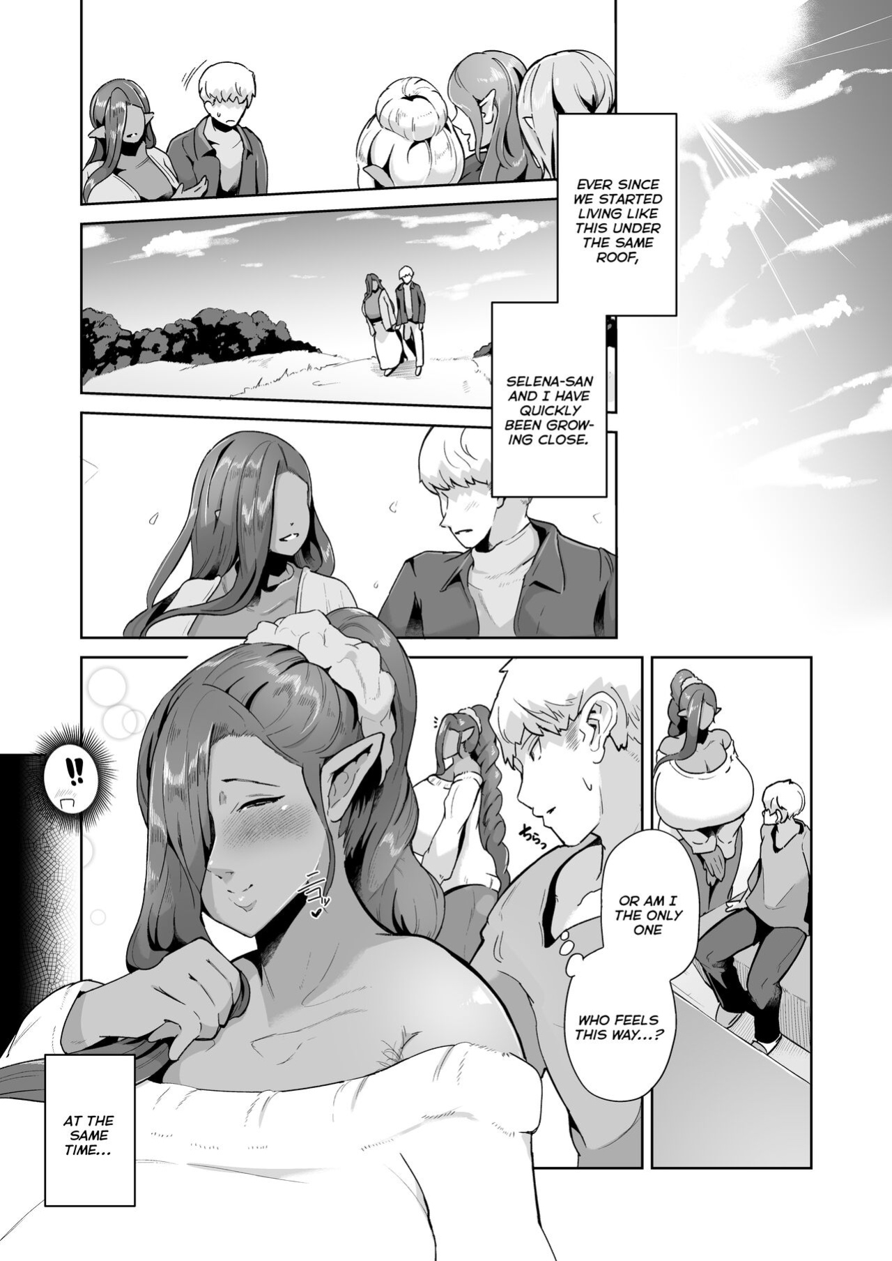[Noumusai (Miyashiro Yousuke)] Mucchiri Dekachichi Dark Elf no Oba-san to Icha Love Fudeoroshi Seikatsu | Lovey-dovey Devirginization Life with a Big Titty Middle Aged Dark Elf Woman [Hairy Version]