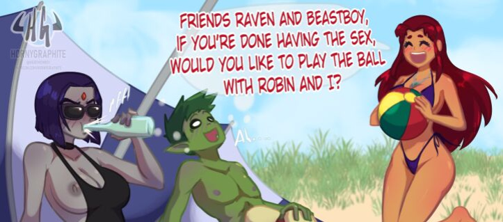 [Hornygraphite] Raven x Beast Boy x Starfire: A day at the Beach