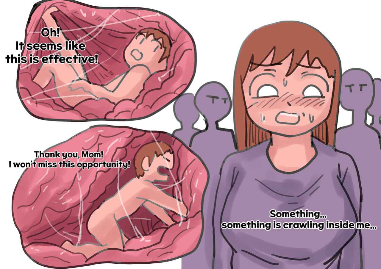 Exploration of the mother's uterus (1-7){by inside}
