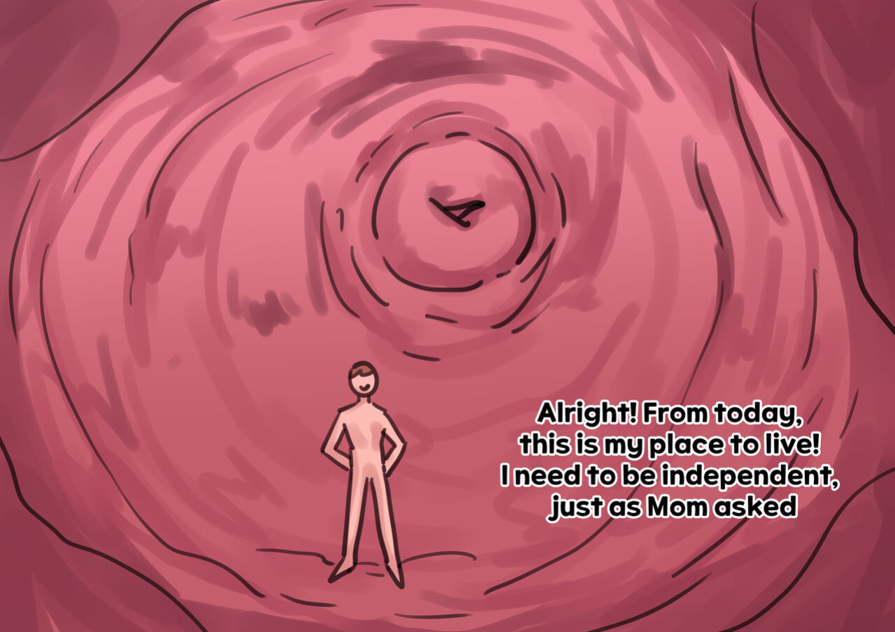 Exploration of the mother's uterus (1-7){by inside}