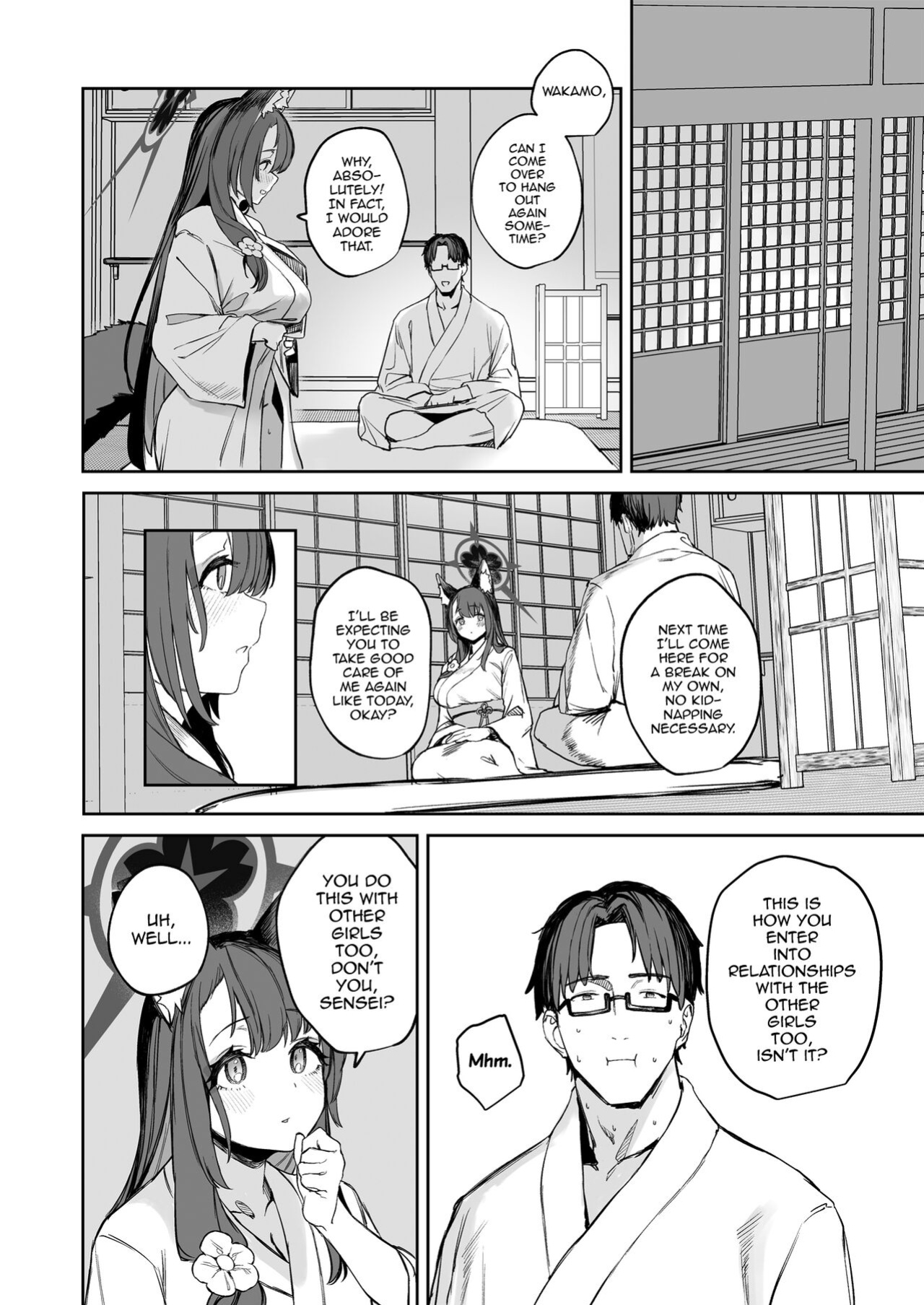[Kawaraya-Koubou (Kawaraya)] Yane no Shita Wakamo to Futari Omotenashi | Underneath One Roof, Together With Wakamo, Hospitality. (Blue Archive)
