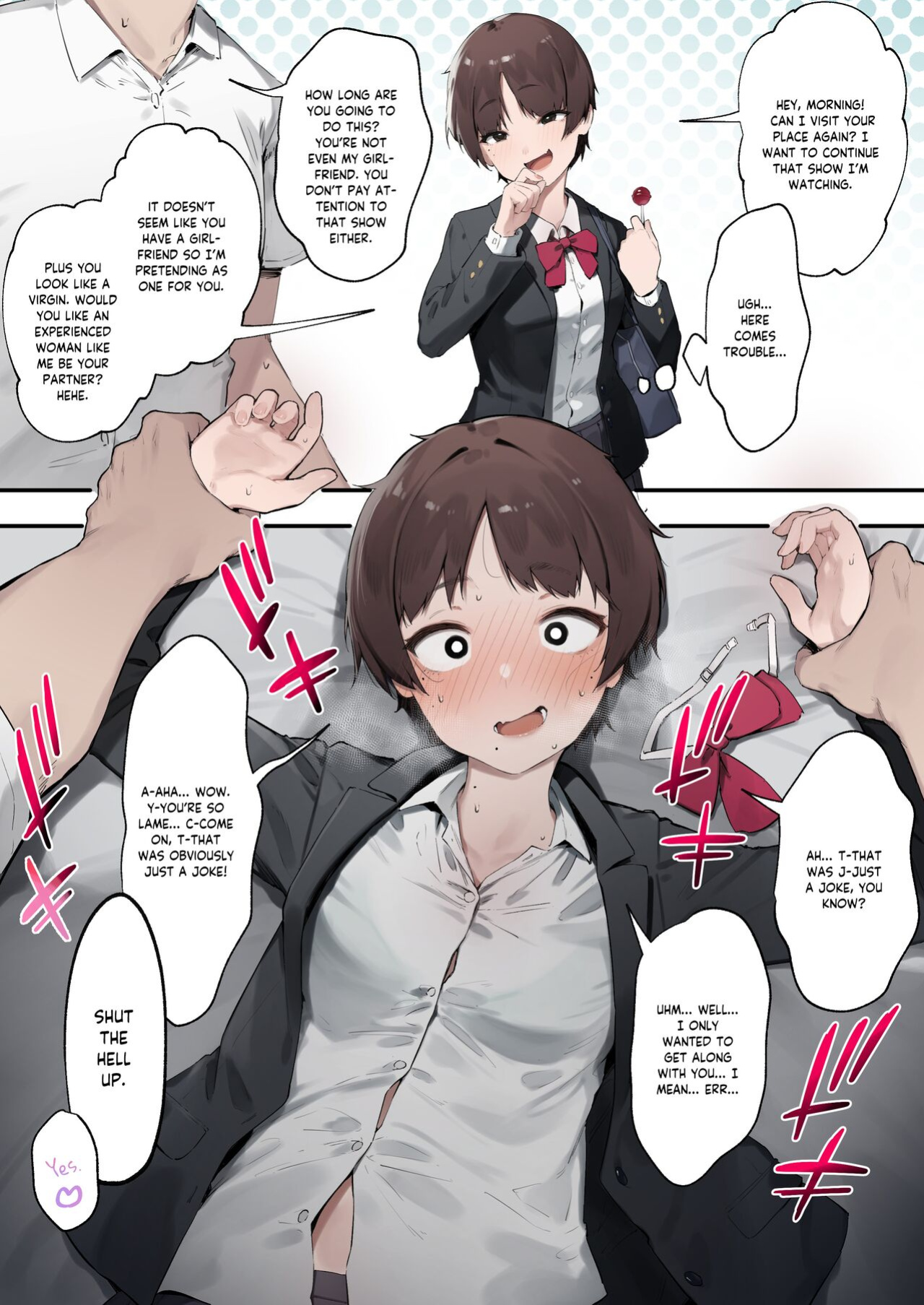 [Nigiri Usagi] Urusai Kouhai o Oshitao Shitara Otonashiku Natta Hanashi | My Annoying Kouhai Became Docile When I Pinned Her Down [flowerswamp] [Colorized] [Satansoft]