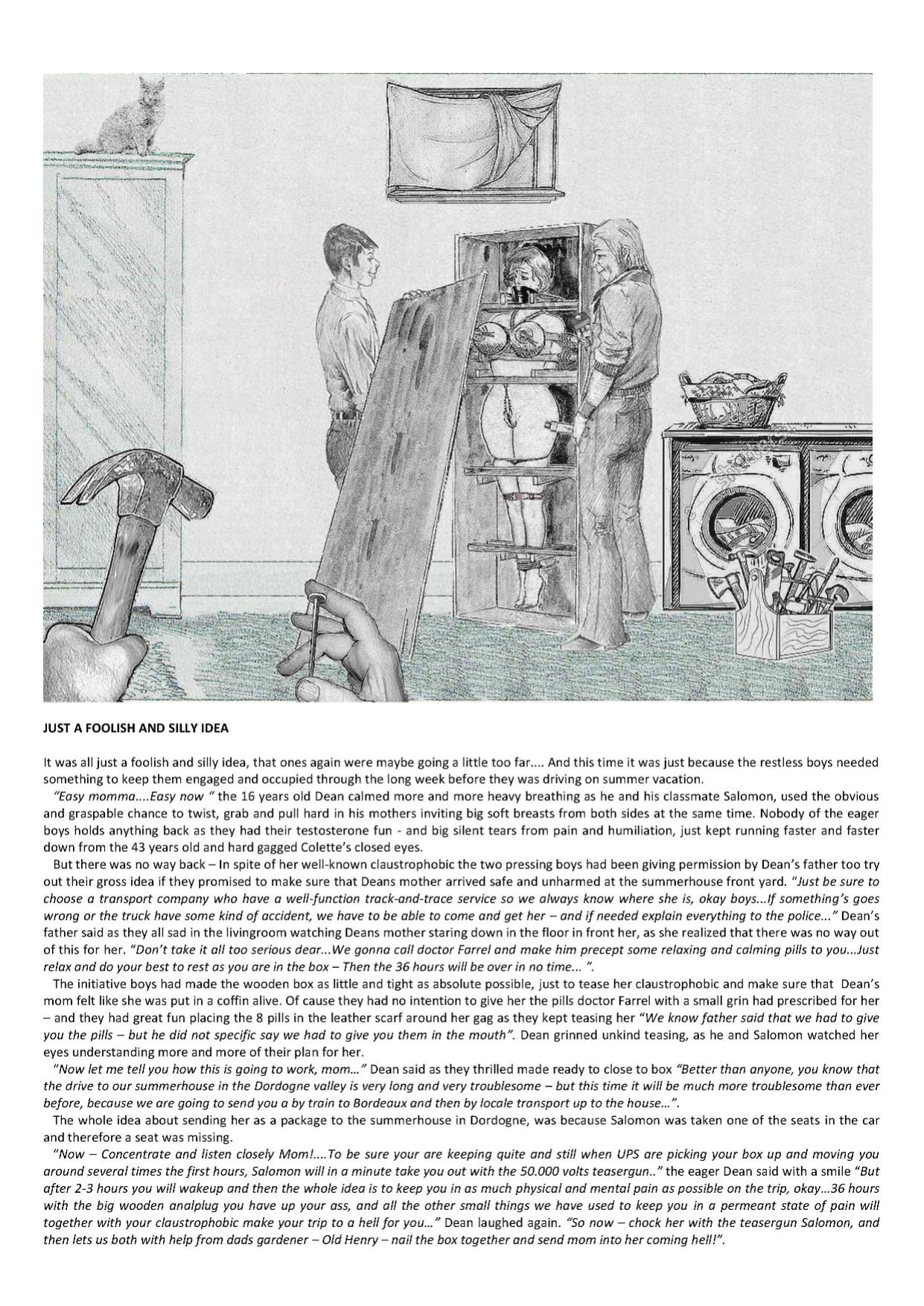 Joseph Farrel Re-drawings with text "Housewives in despair 3"