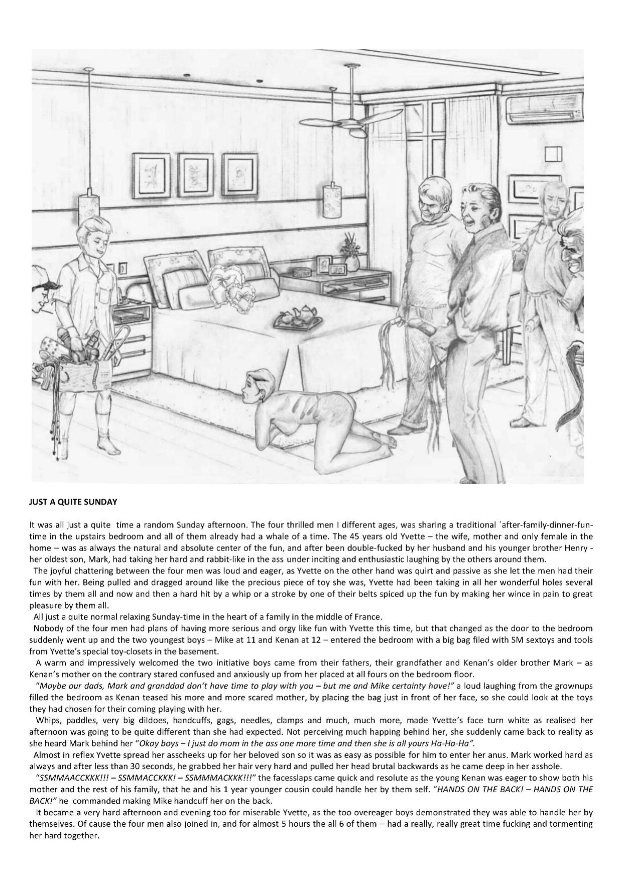 Joseph Farrel Re-drawings with text "Housewives in despair 3"