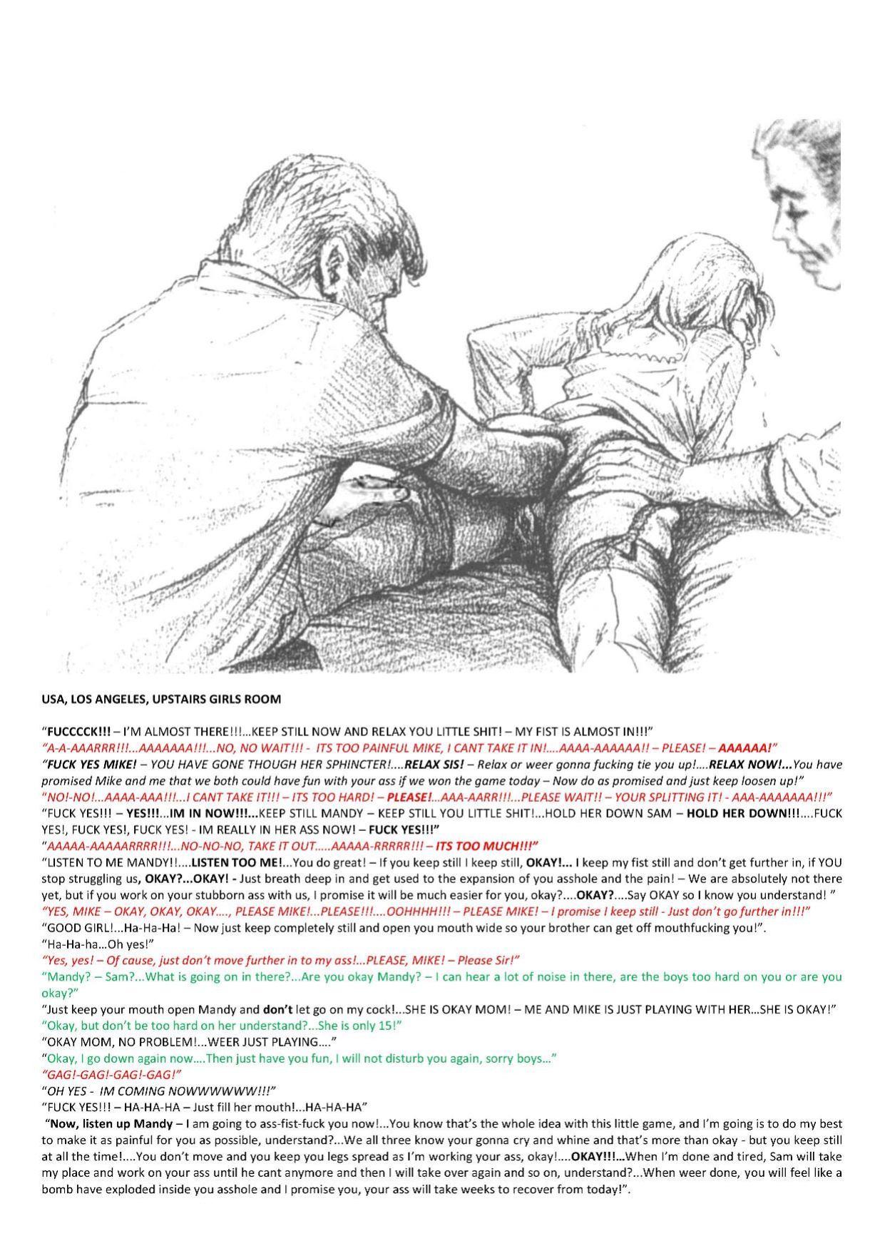 Joseph Farrel Re-drawings with text "Housewives in despair 3"