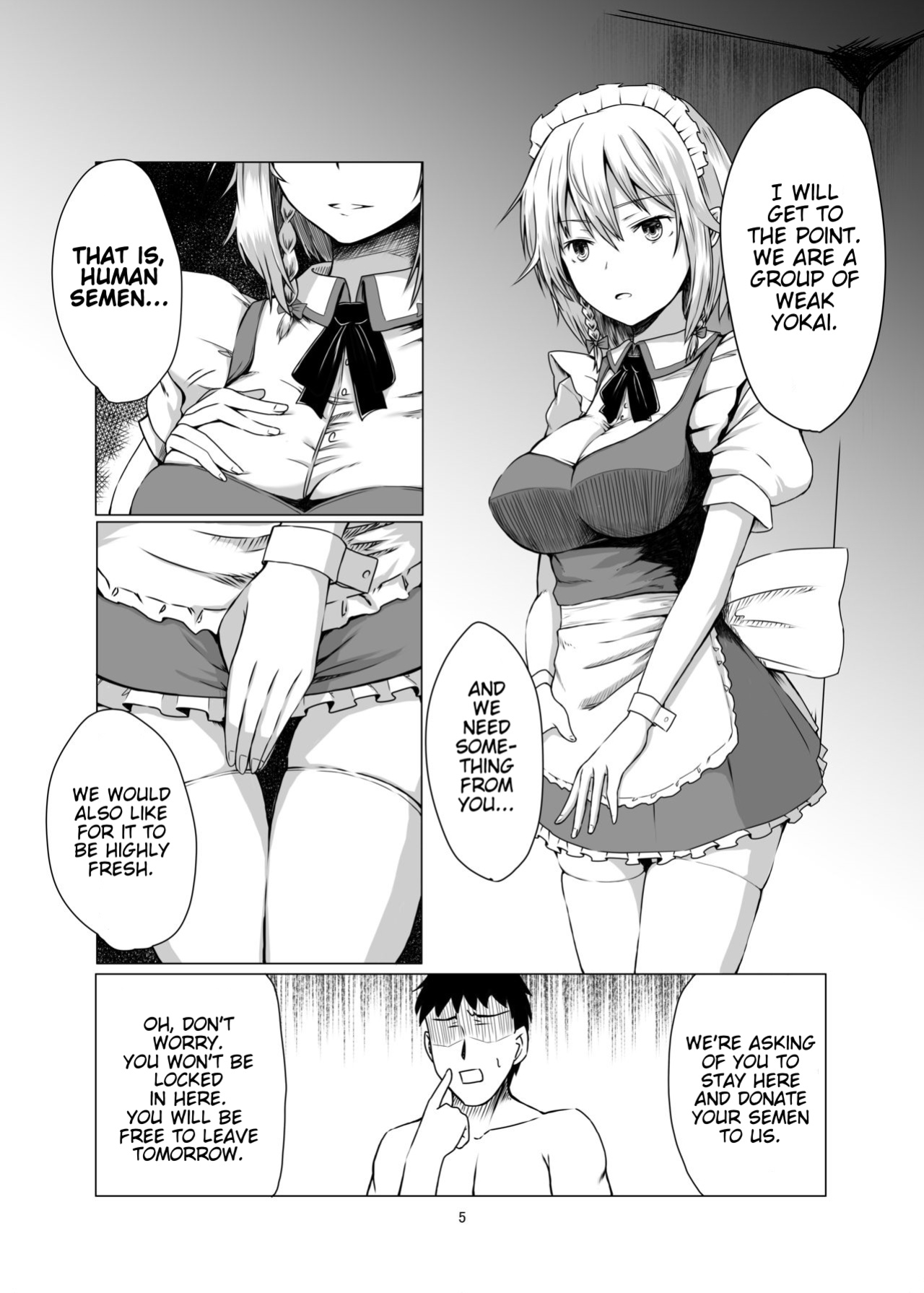 [Shiso Ninniku (Kamunika)] Sakuya-san ni Tantan to Sakusei Sareru Manga | A manga where Sakuya-san calmly squeezes your sperm (Touhou Project) [FunnyTL]