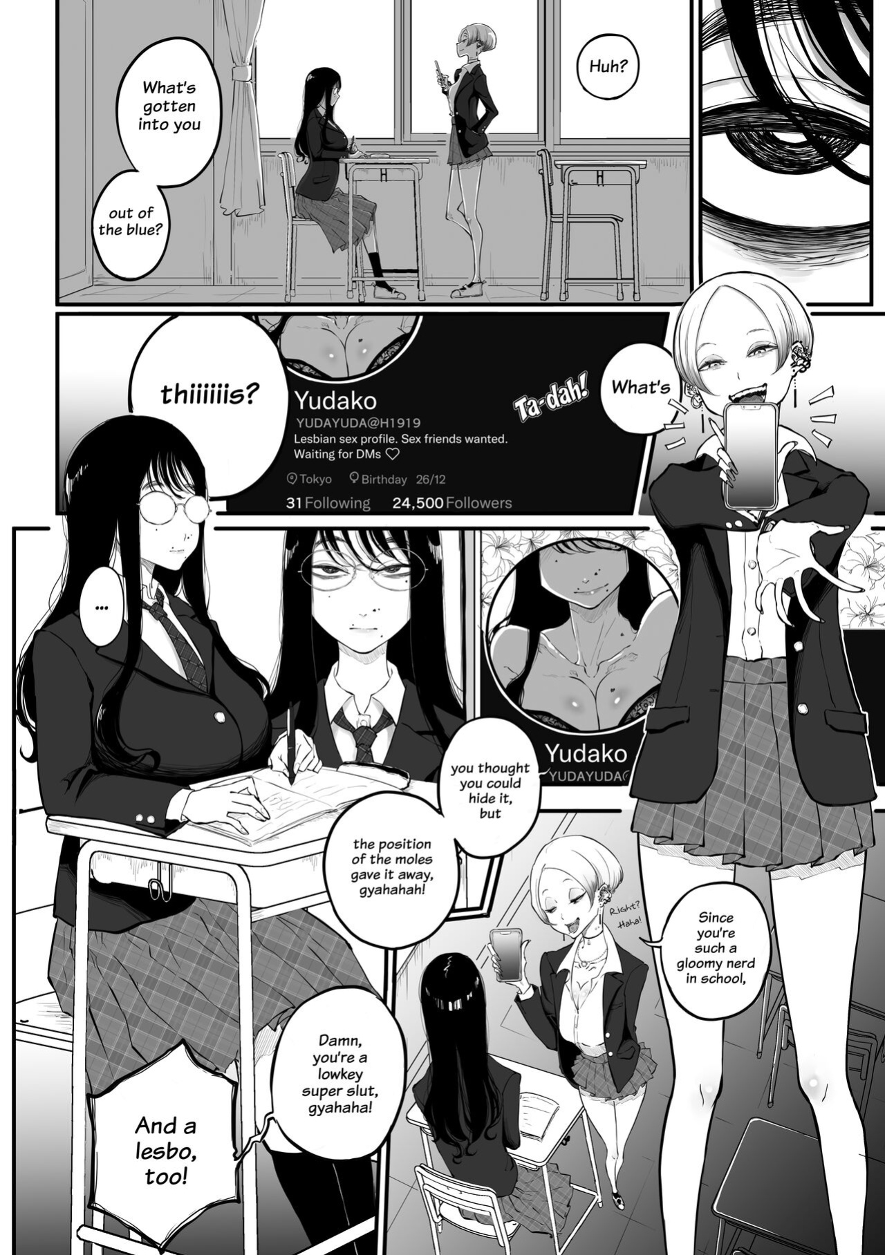 [Pandacorya] The Gyaru Who Mocked a Nerd After Discovering her Secret Account [YuriYaku]