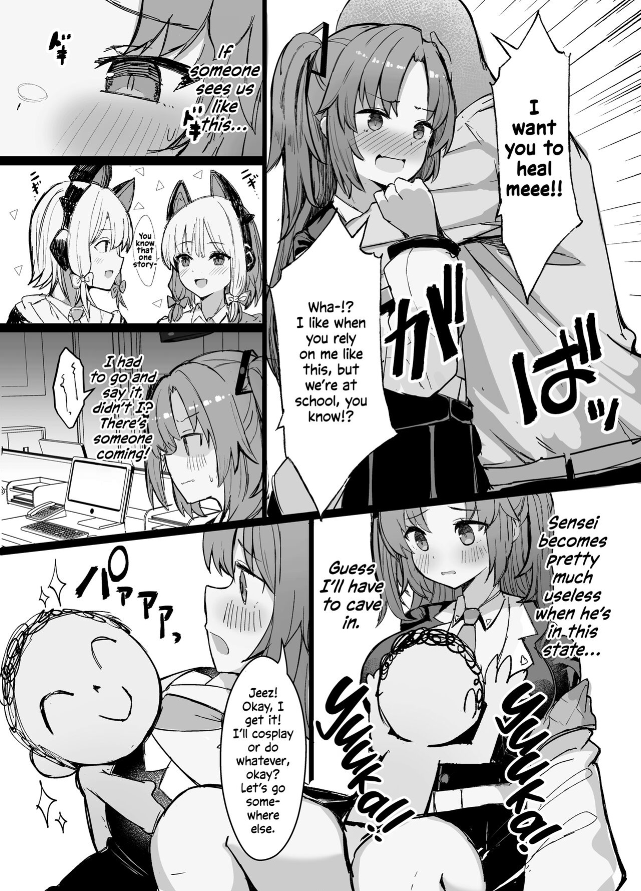 (C101) [Vivido (Kumasaku Tamizou)] Sensei!! Yokujou Shisugi desu... | Sensei!! You're Too Horny! (Blue Archive) [Shiromaru]