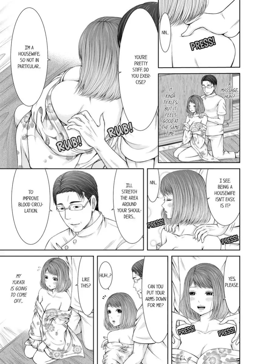 [Icelatte] Seitraishi ni Jirasare Tsuzuketa Tsuma ~Otto ni wa Ienai Nureiki Massage 1-3 | A Wife who Gets Teased Continually by a Masseur ー A Massage that Makes Me Cum Behind My Husband’s Back 1-3