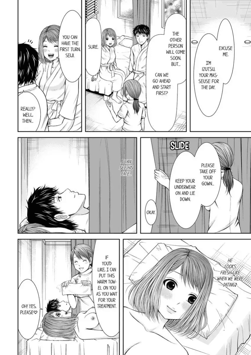 [Icelatte] Seitraishi ni Jirasare Tsuzuketa Tsuma ~Otto ni wa Ienai Nureiki Massage 1-6 | A Wife who Gets Teased Continually by a Masseur ー A Massage that Makes Me Cum Behind My Husband’s Back 1-6