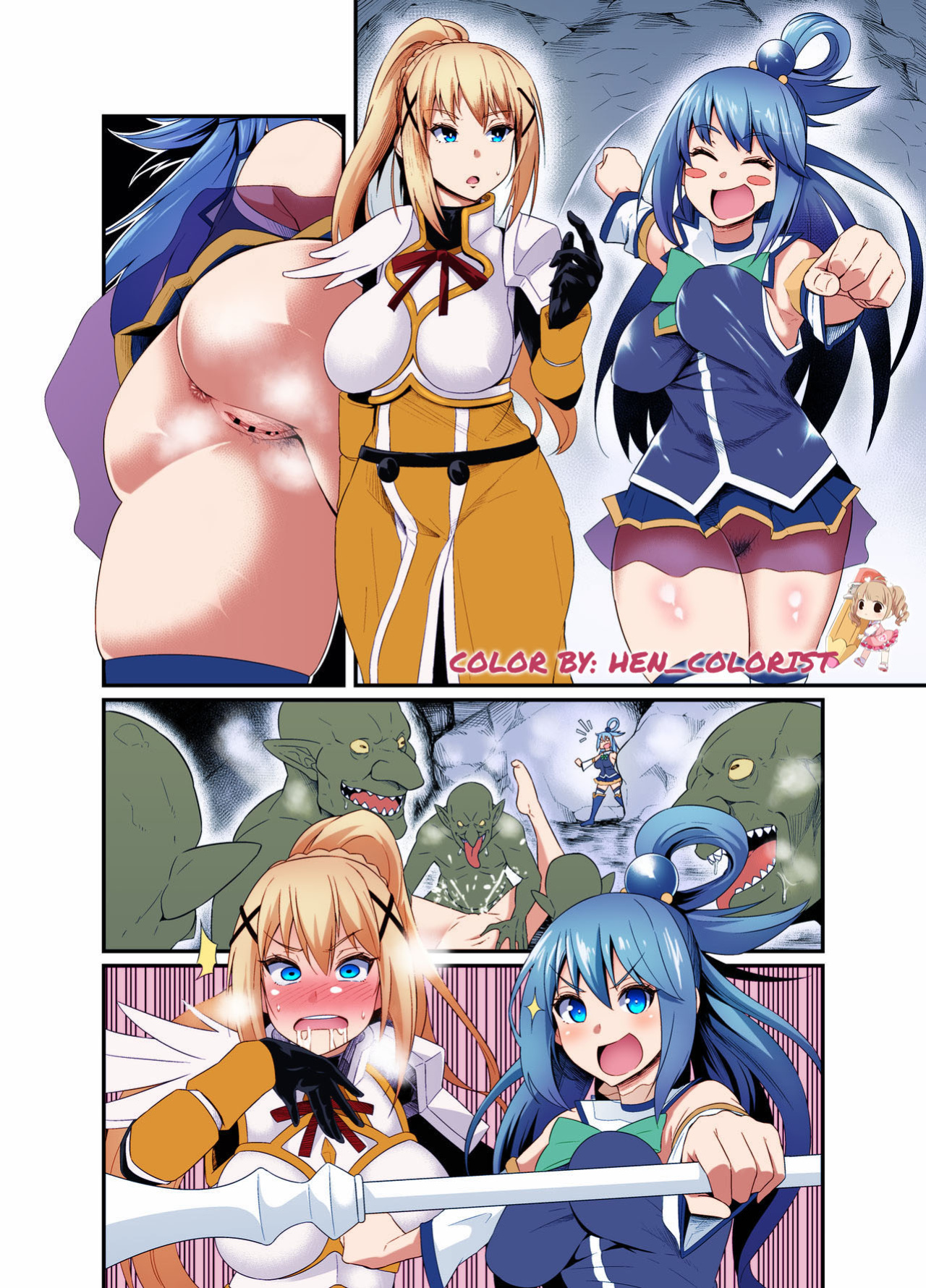 [Ankoman] Baka to Hentai, Goblin Taiji e Iku | The idiot and the pervert go to exterminate goblins (Kono Subarashii Sekai ni Syukufuku o!) [Colorized] [Hen_Colorist]