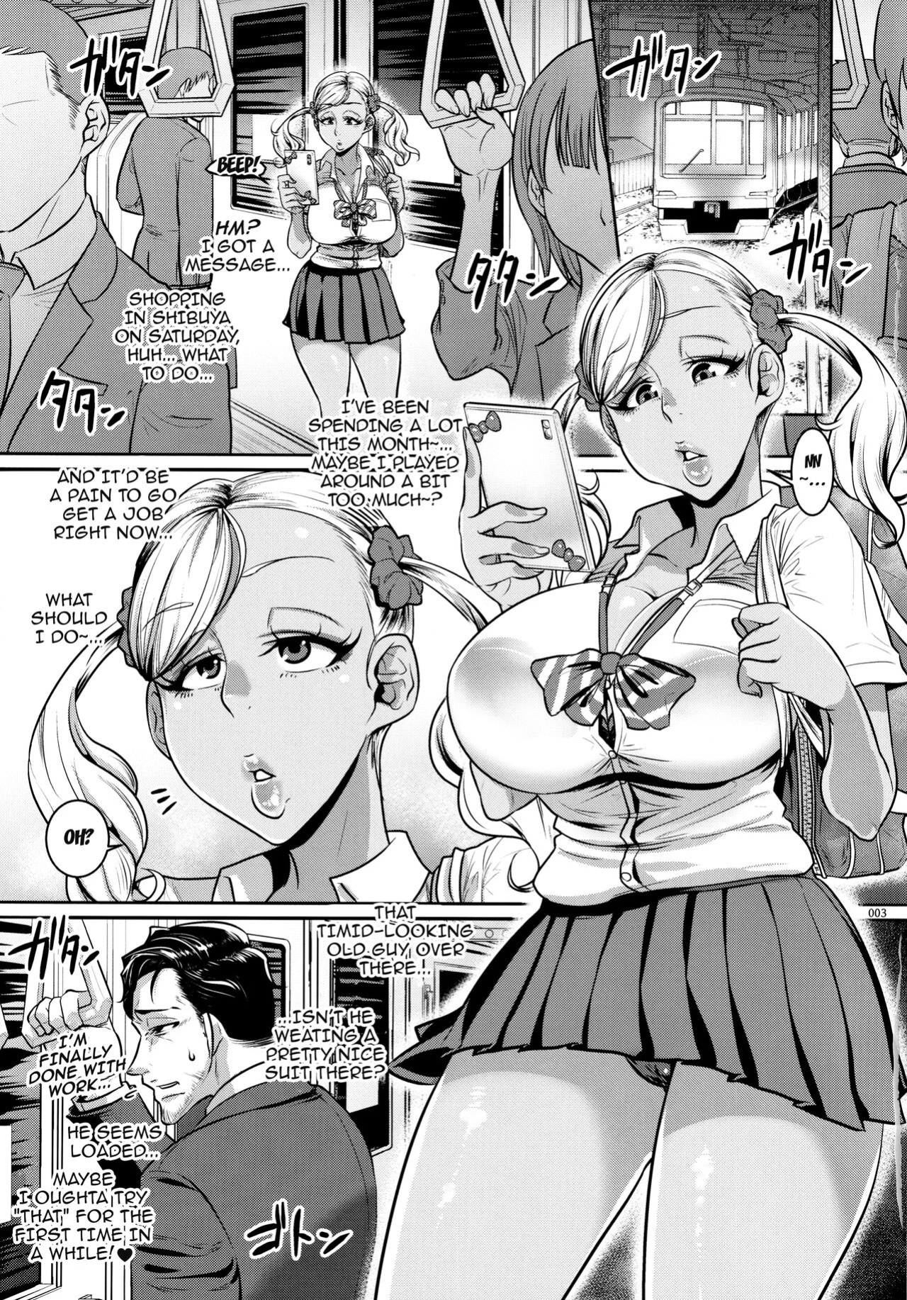 [Hachimidosan (Toge Toge)] Yonaoshi Oji-san VS Chikan Enzai Kuro Gal JK / The Old Man Striving To Change The World VS The Black Highschool Gyaru That Falsely Accuses People As Molesters