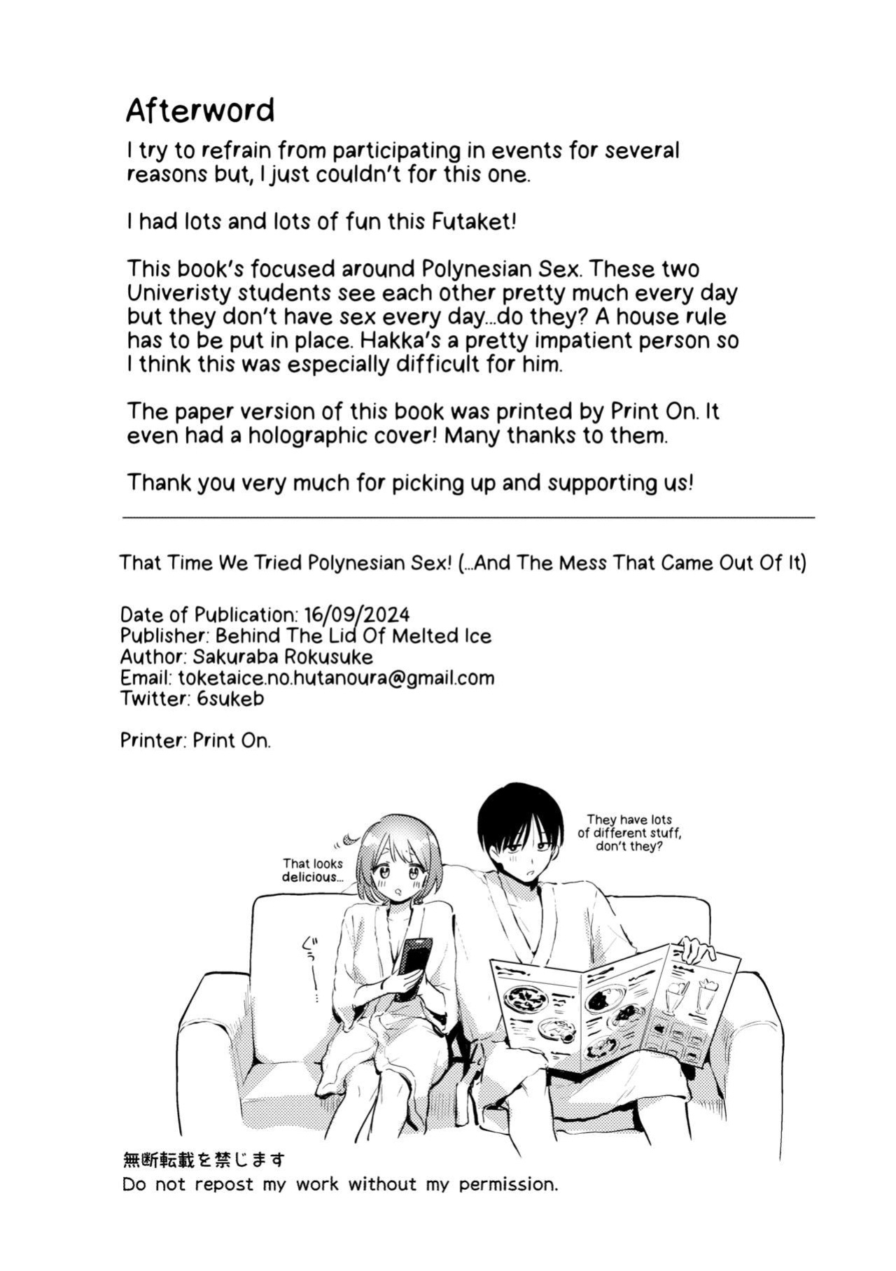[Toketa Ice no Futa no Ura (Sakuraba Rokusuke)] Polynesian Sex wo Kokoromiuru Kai | That Time We Tried Polynesian Sex! ...And the mess that came out of It. [A Cool Person]