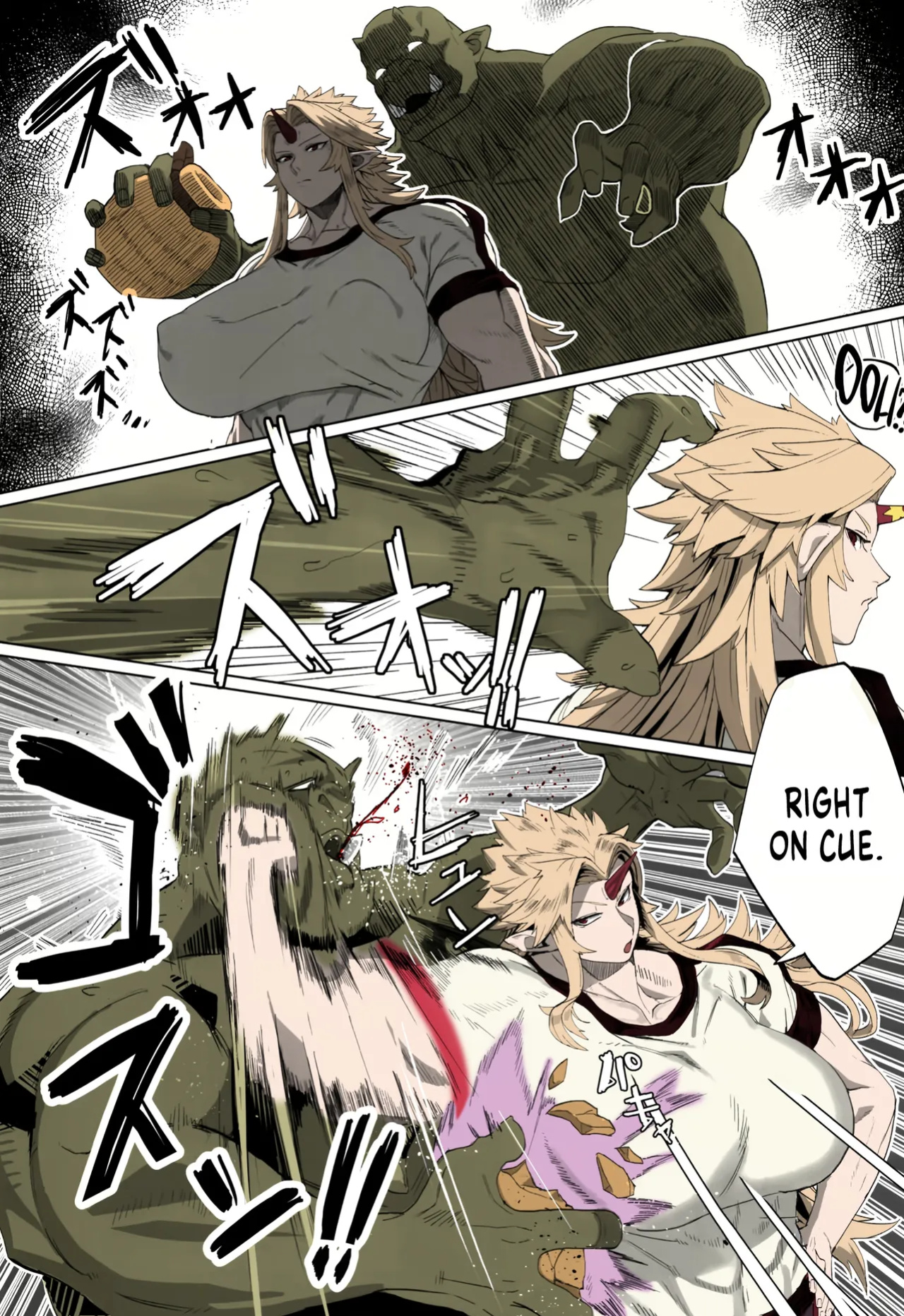 Yuugi and an Orc Locked in Battle