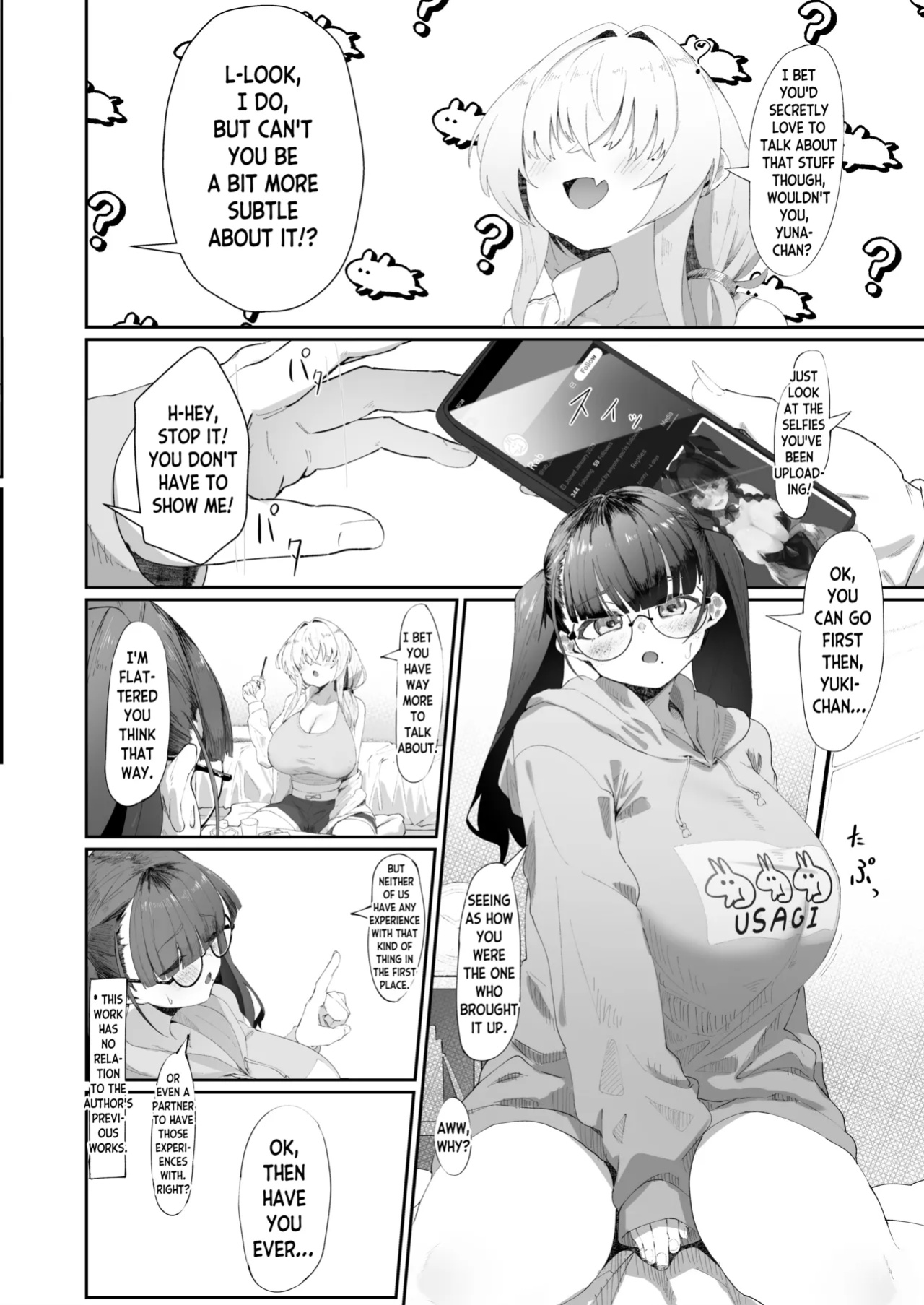 [Yotsuba no Suisou (FoN)] Koko de no Ohanashi wa Subete Mousou desu!! Jimi Kyonyuu Megane-chan to Mekakure Kyonyuu Gal-chan Futari no Yoru no Mousou Waidan | The Stories Depicted Here Are All Just Fantasies!! Plain Big Titty Glasses-chan and Covered-Eyes 