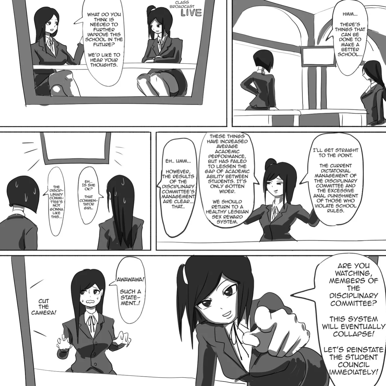[Pon] Gakkyū hōsō de jajjimento o hihan shita seito ga kōmon shukusei o ukeru | A student who criticizes the disciplinary committee on a class broadcast receives anal discipline