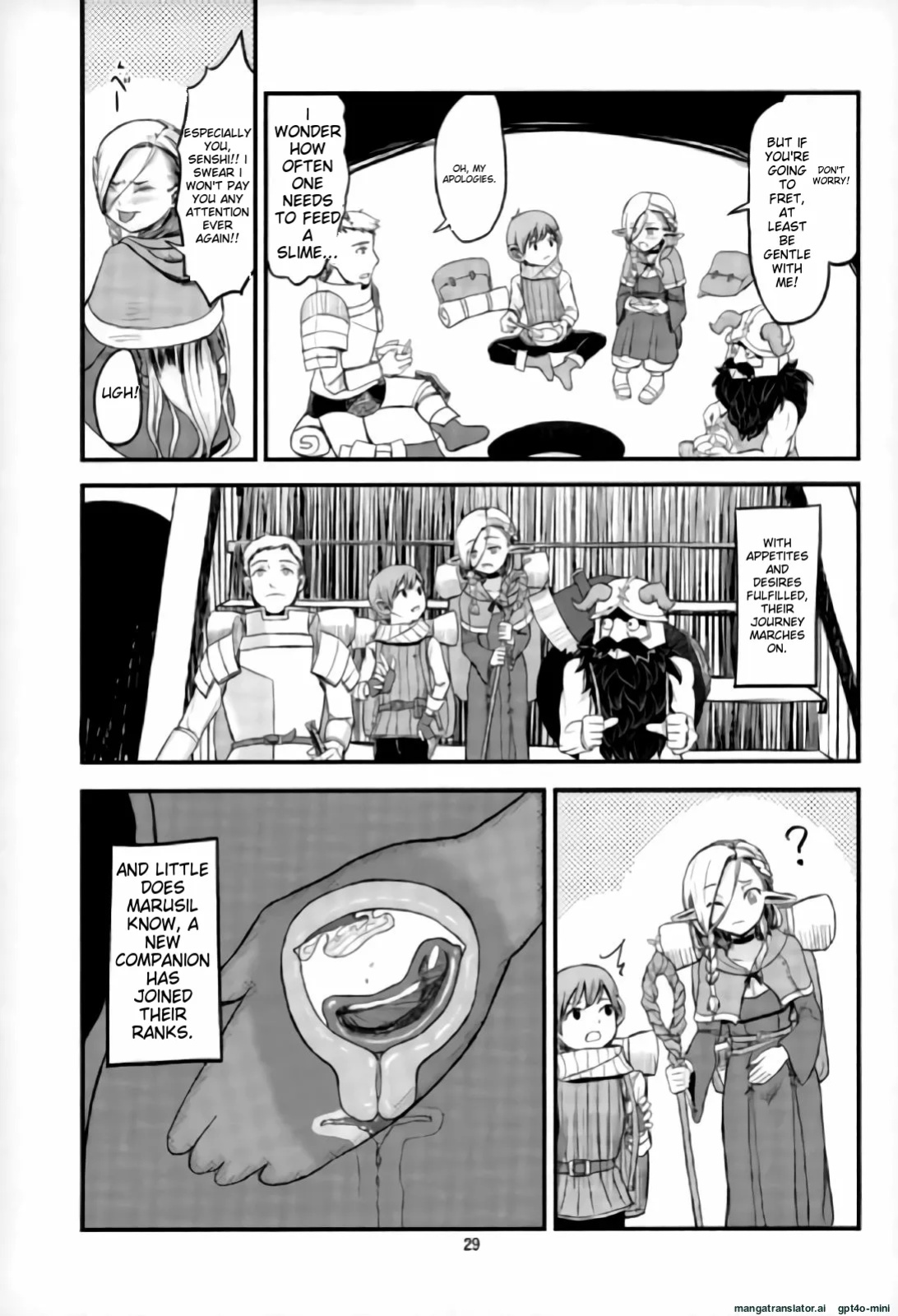 (COMIC1☆10) [crossray (Oomori Makoto)] Mou Onaka Ippai! (Dungeon Meshi) [MTL]