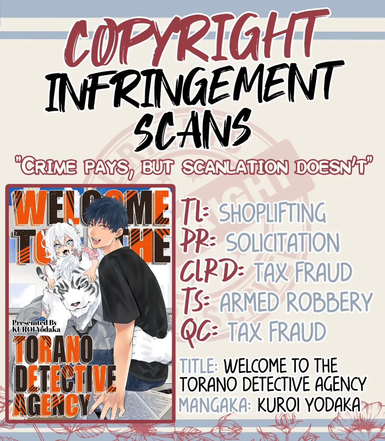 [KUROI Yodaka] Torano Tantei Jimusho e Youkoso | Welcome to the Torano Detective Agency Ch.1-10 [Copyright Infringement Scans]