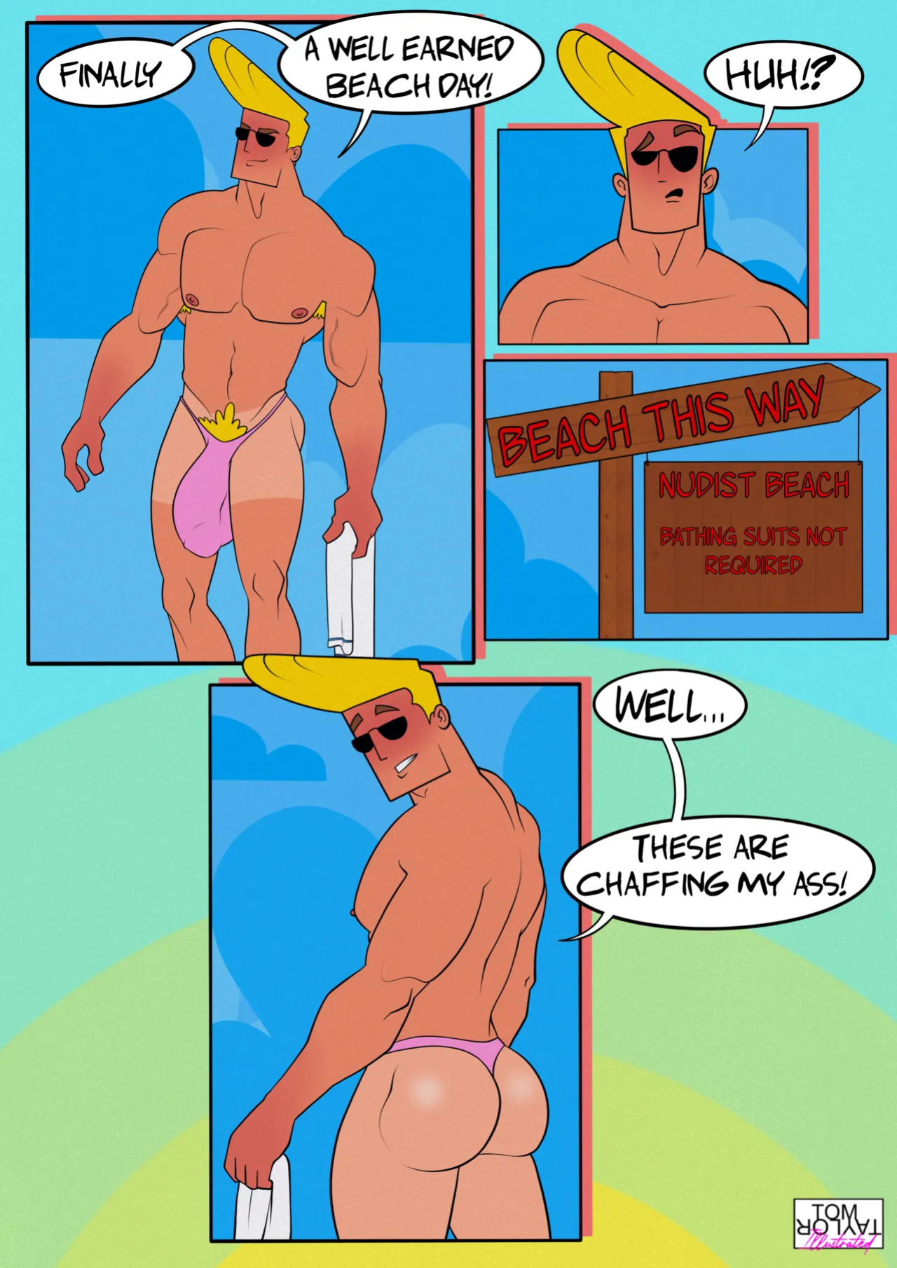 [Tom Taylor] Cruising with Johnny Bravo 2 - The Nude Beach Orgy! No Load Refused! [Eng]