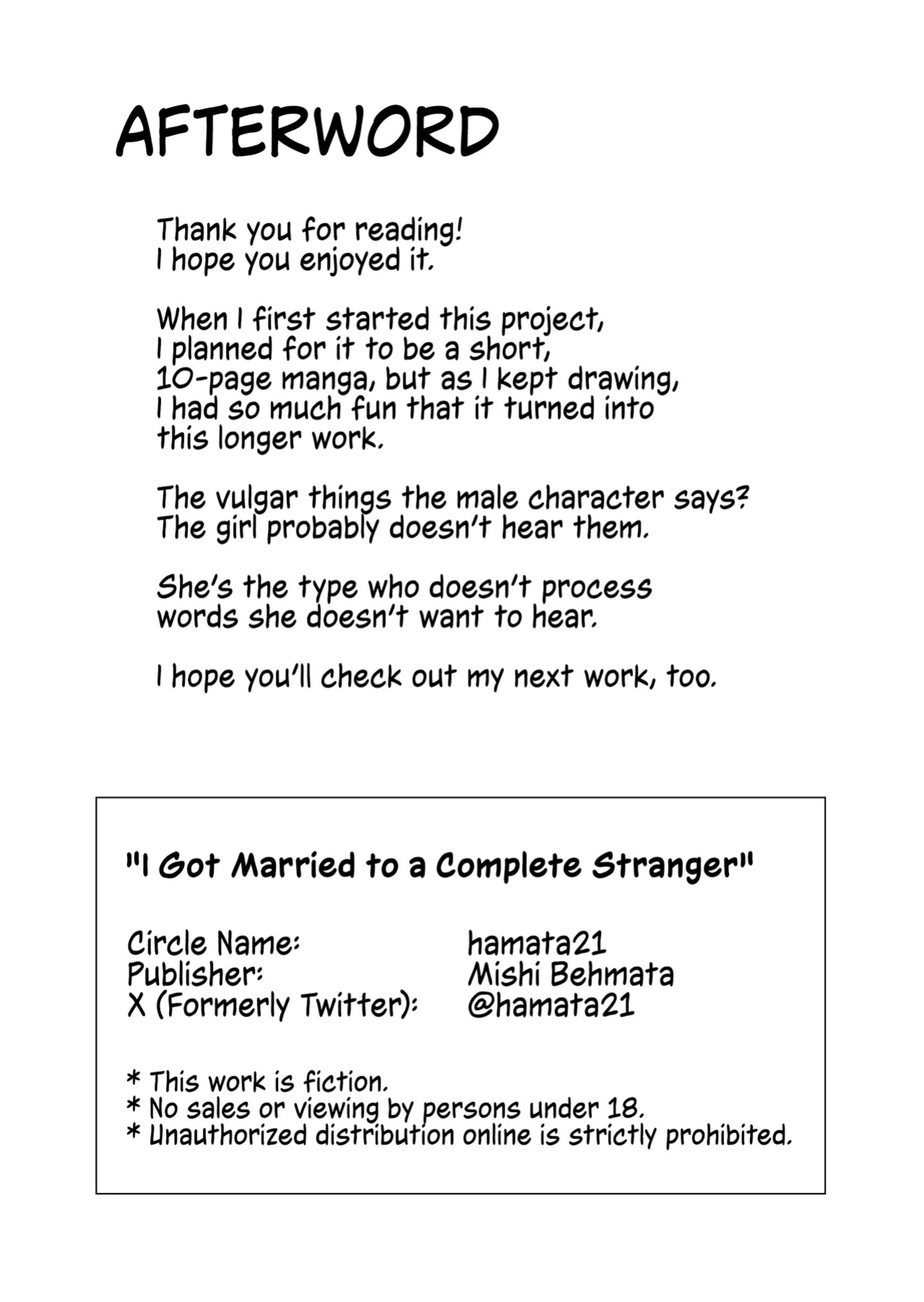 [Hamata 21 (Mishibe Hamata)] Shiranai Hito to Kekkon Shimashita | I Got Married to a Complete Stranger [DKKMD Translations]