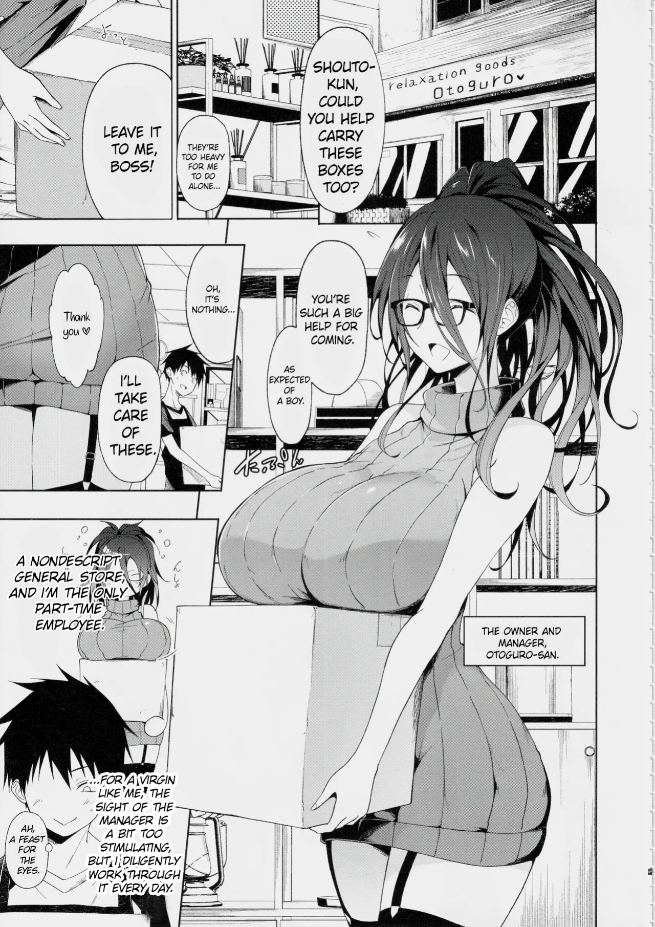 [Alkaloid no Baketu (Mizoguchi Gelatin)] Kyonyuu Megane Dosukebe Oneee-san ni Fudeoroshi Gyaku Ra Sex de Moteasobareru. | Teased and Toyed with by a Busty, Glasses-wearing, Lewd Older Sister in Reverse Virginity-Loss Sex. [RestScans]
