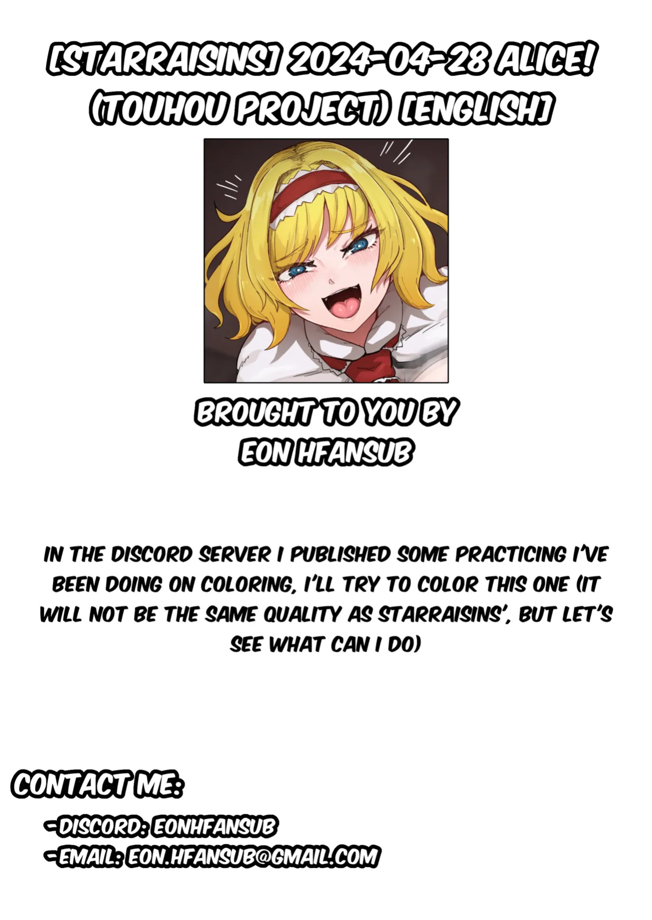 [Starraisins] 2024-04-28 Alice! (Touhou Project)
