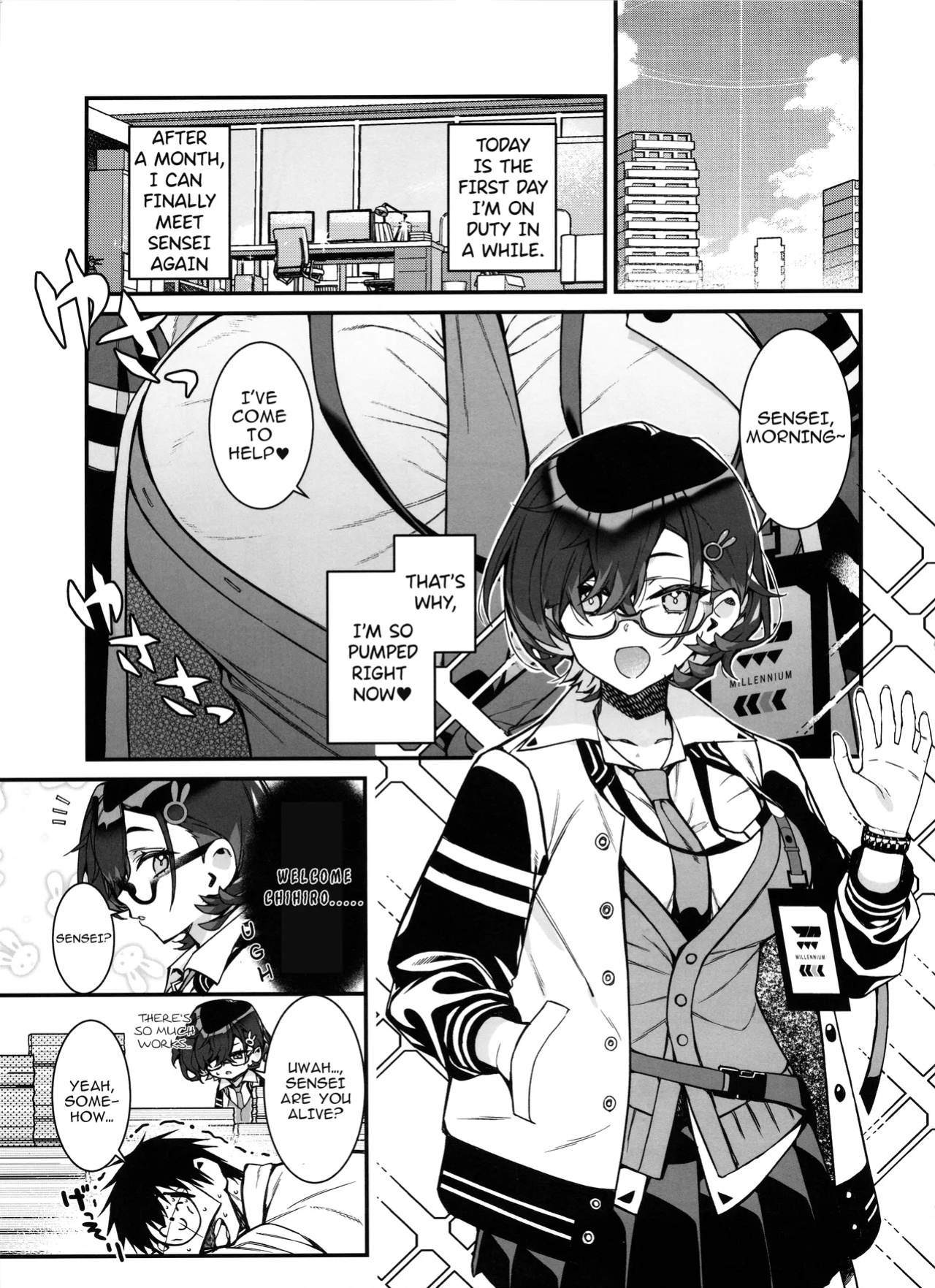 (C105) [Montage (Takato Suzunosuke)] Chihiro ga Sensei wo, Houkago no Gokyu-kei ni Turekomu Hanasi. | A Story of Chihiro Taking Sensei for an After-School Break. (Blue Archive)