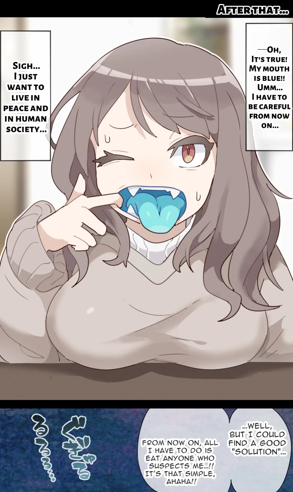 [imaat] A vore manga where you are shrunk by a girl with blue mucous membranes and then swallowed whole [English/Japanese]