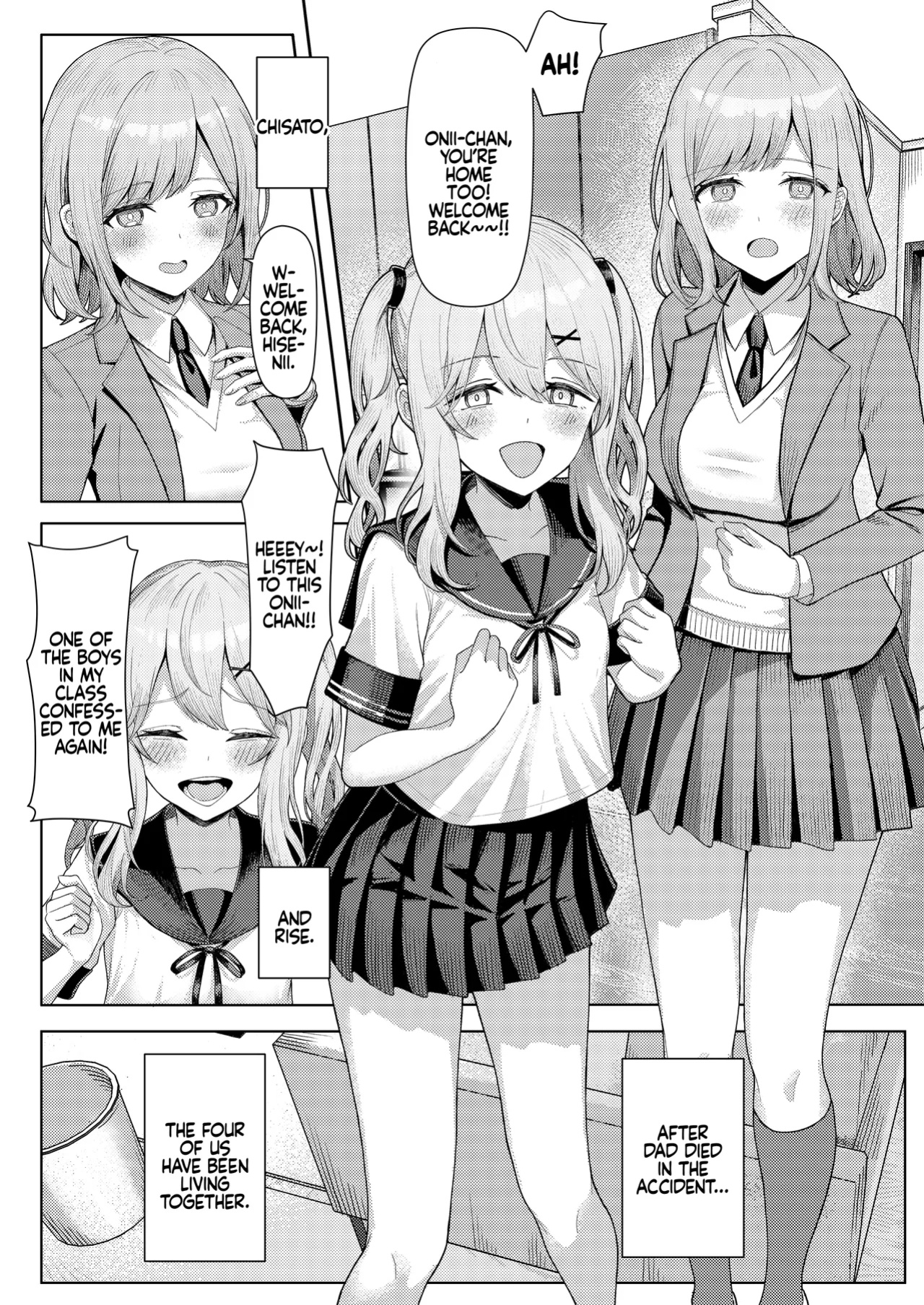 [Kamatsuka (Kamatsuka)] Chichi no Saikon de Doukyo suru Koto ni Natta Gibo no Gijou Shimai to Kawarugawaru Sex shite shimatta Hon | Living with My Stepmom and Stepsisters After Dad's Remarriage and Having Sex with Them All