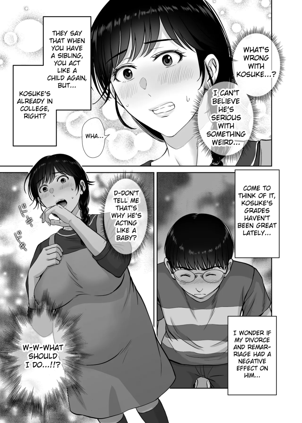 [Melon no Hoshiboshi (Hoshiduki Melon)] Kyonyuu Kaa-san ga Boku no Me mo Mae de 2 ~Bonyuu Mamire de Ikimakutta Hanashi~ (english) (Fated Circle)