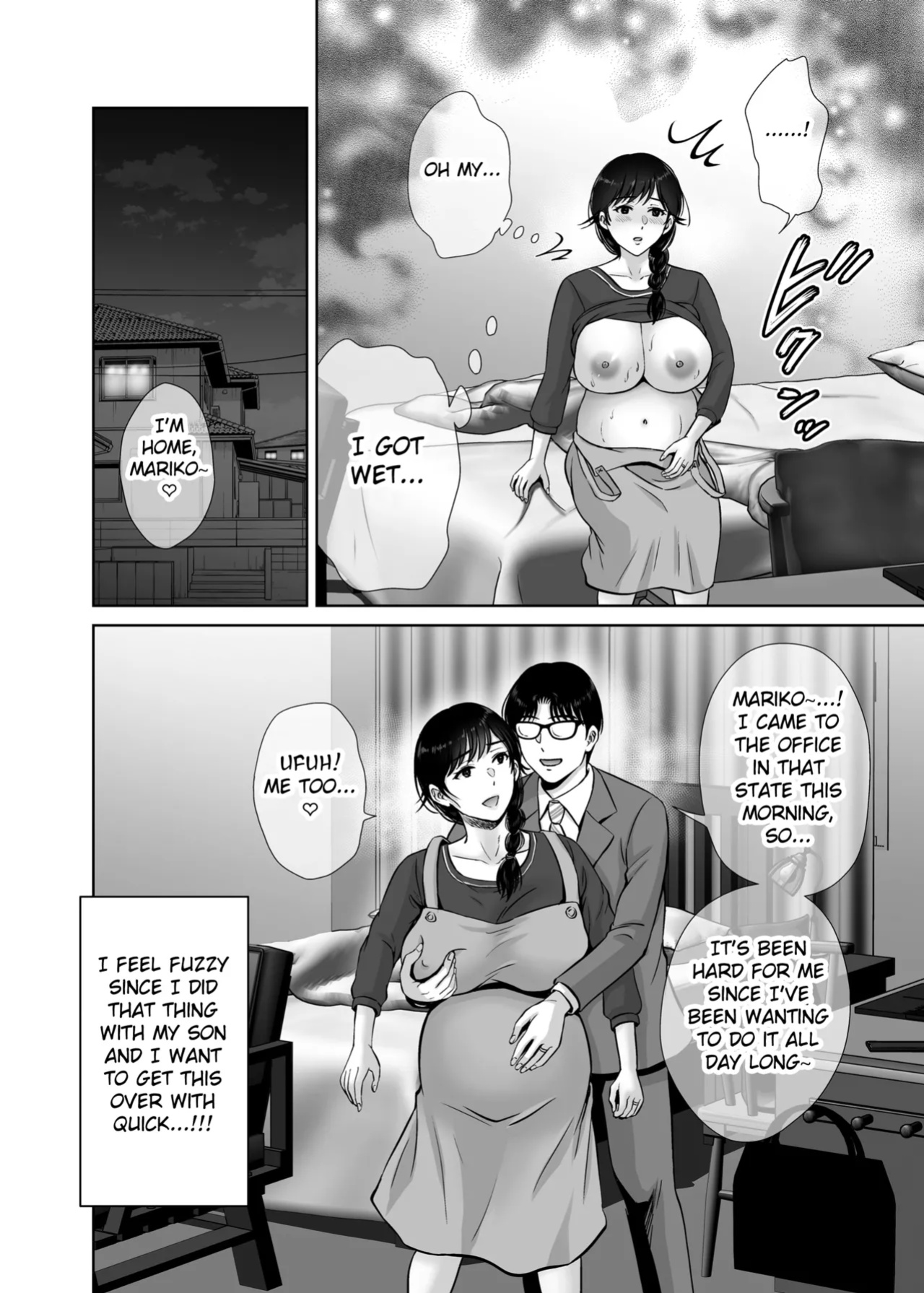 [Melon no Hoshiboshi (Hoshiduki Melon)] Kyonyuu Kaa-san ga Boku no Me mo Mae de 2 ~Bonyuu Mamire de Ikimakutta Hanashi~ (english) (Fated Circle)