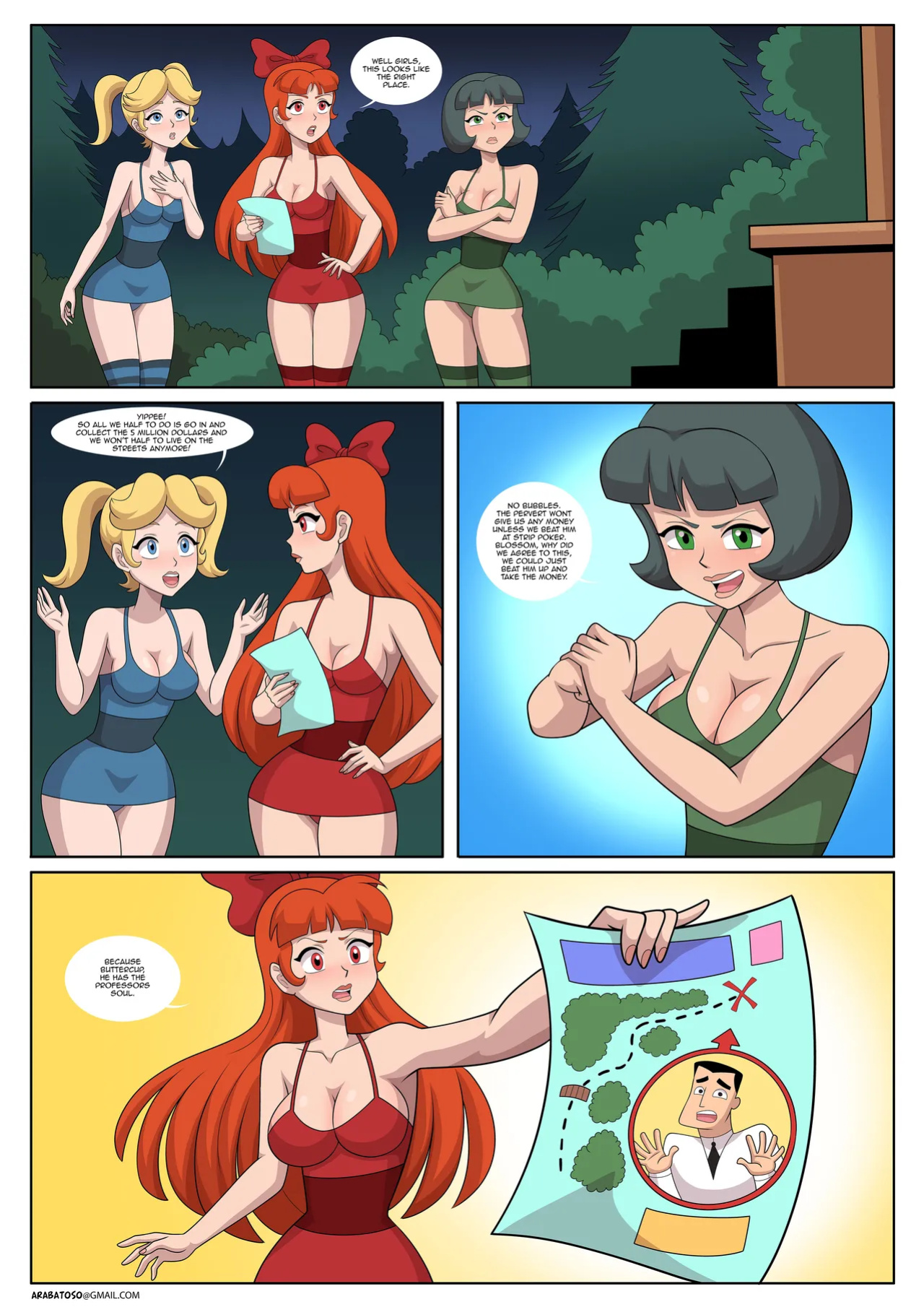 The PowerPuff Girls in a Gable with chains